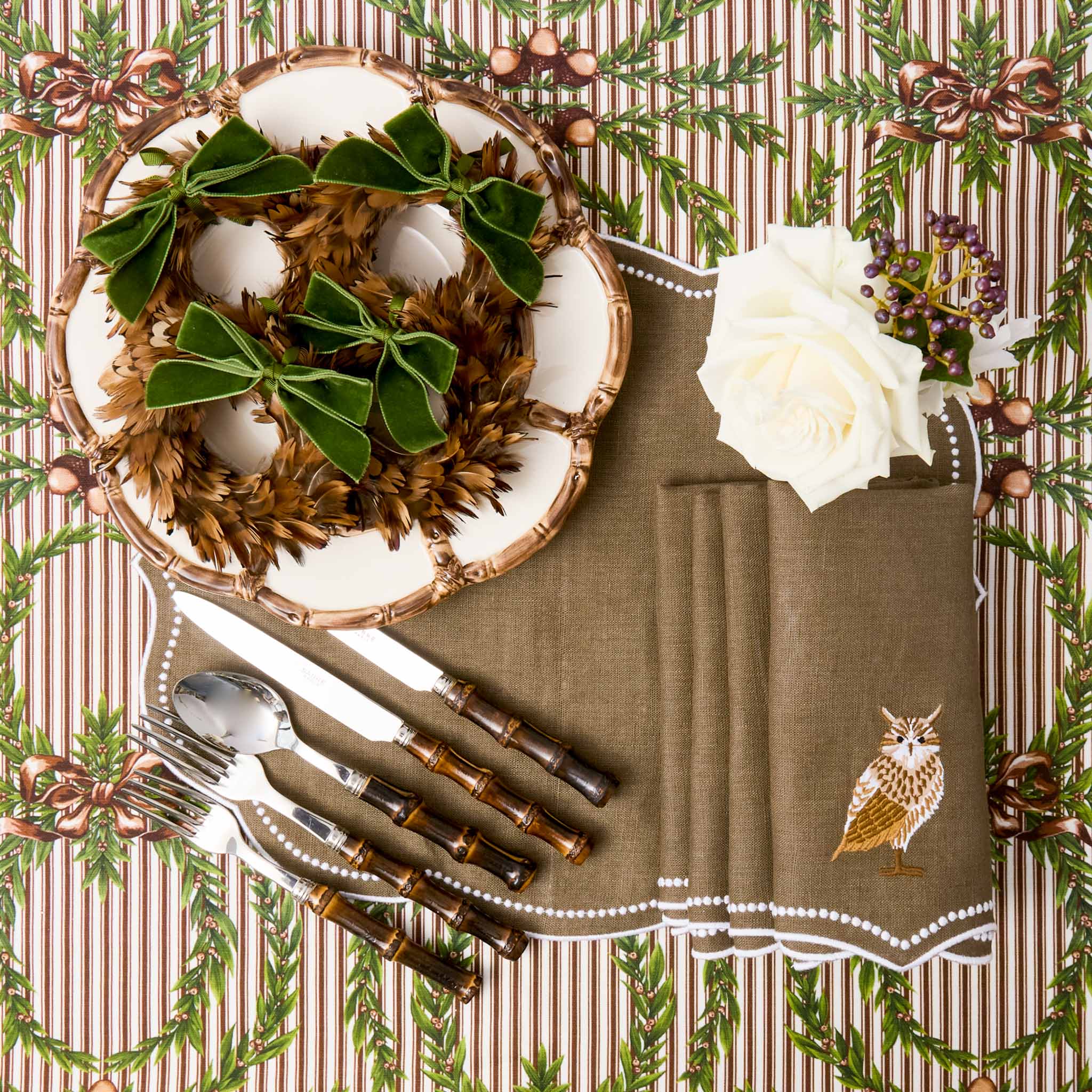 Feather Wreaths with Forest Green Velvet Bows (Set of 4) - Image 11