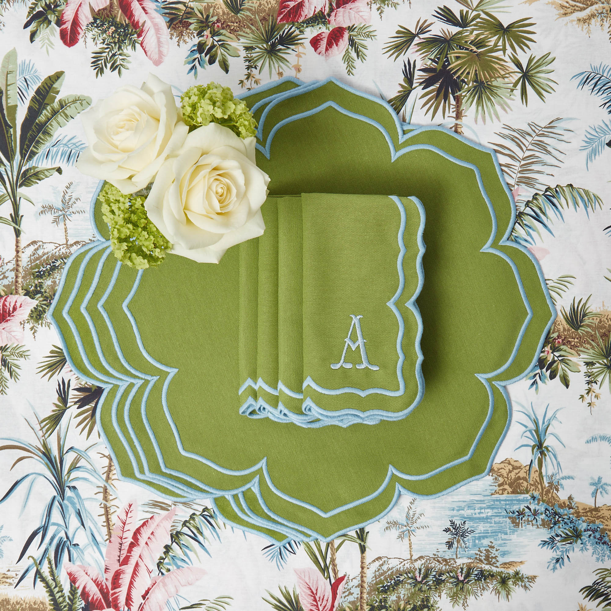 Fleur Green Placemats & Napkins (Set of 4) - Image 14