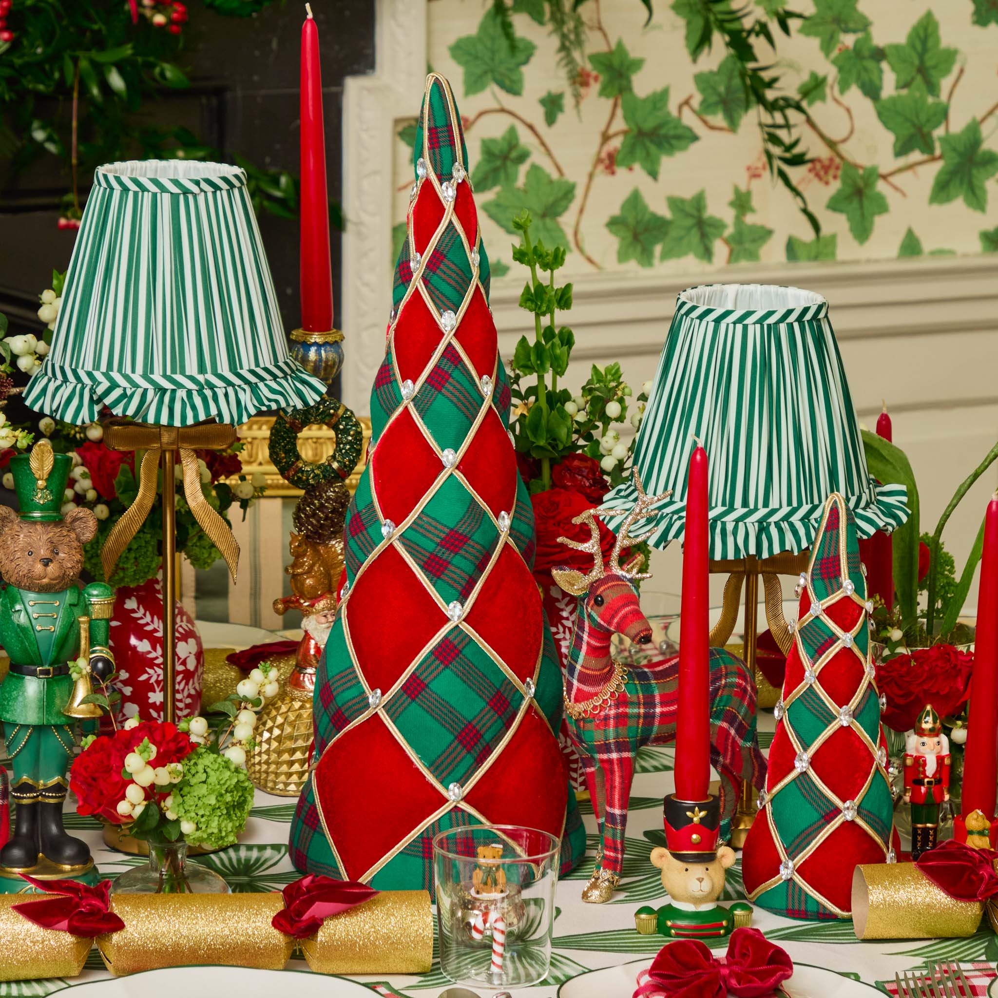 Marilyn Bow Rechargeable Lamp with Frilled Forest Green Striped Ruffle Shade (18cm) - Image 7