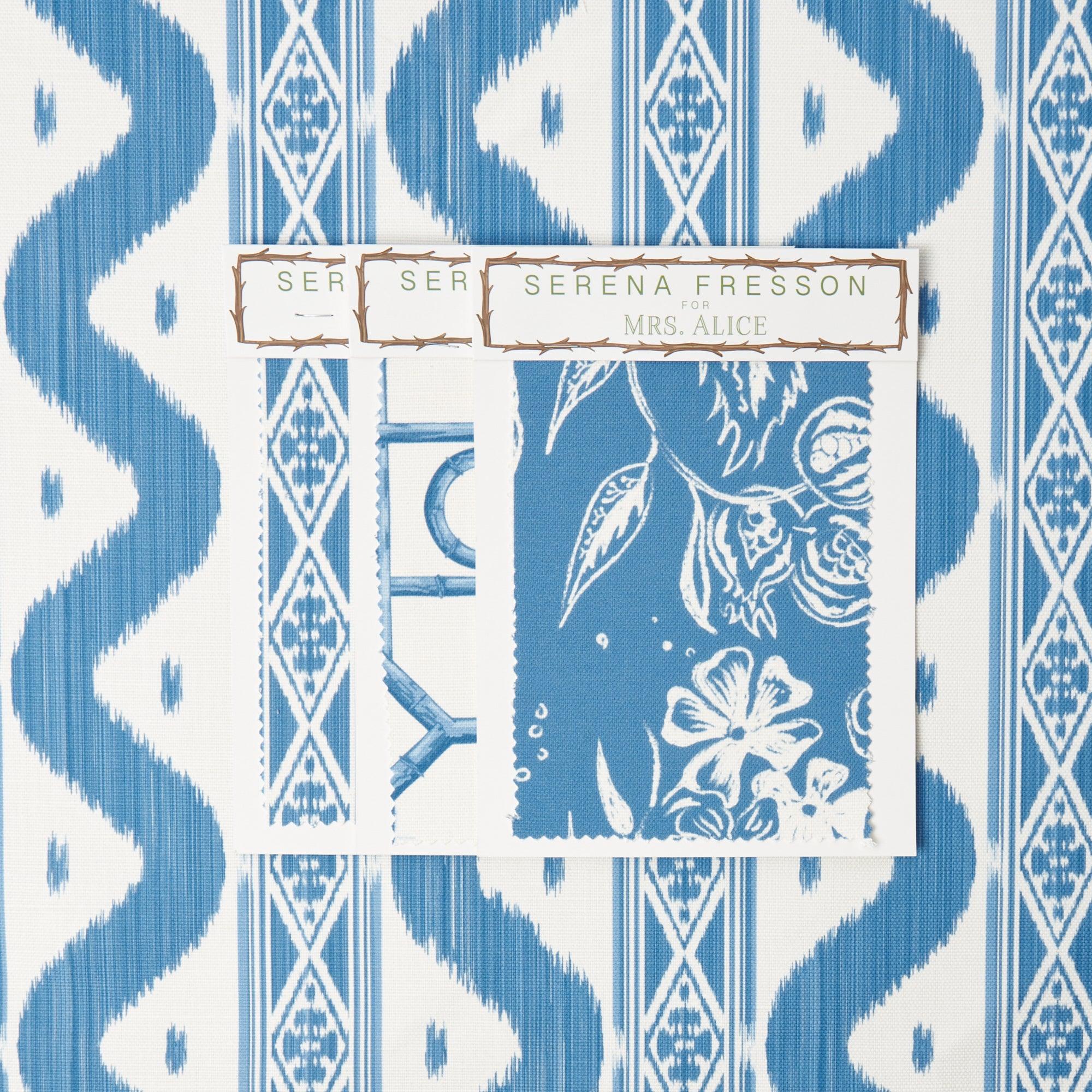 French Blue Ikat Stripe Fabric - Image 5