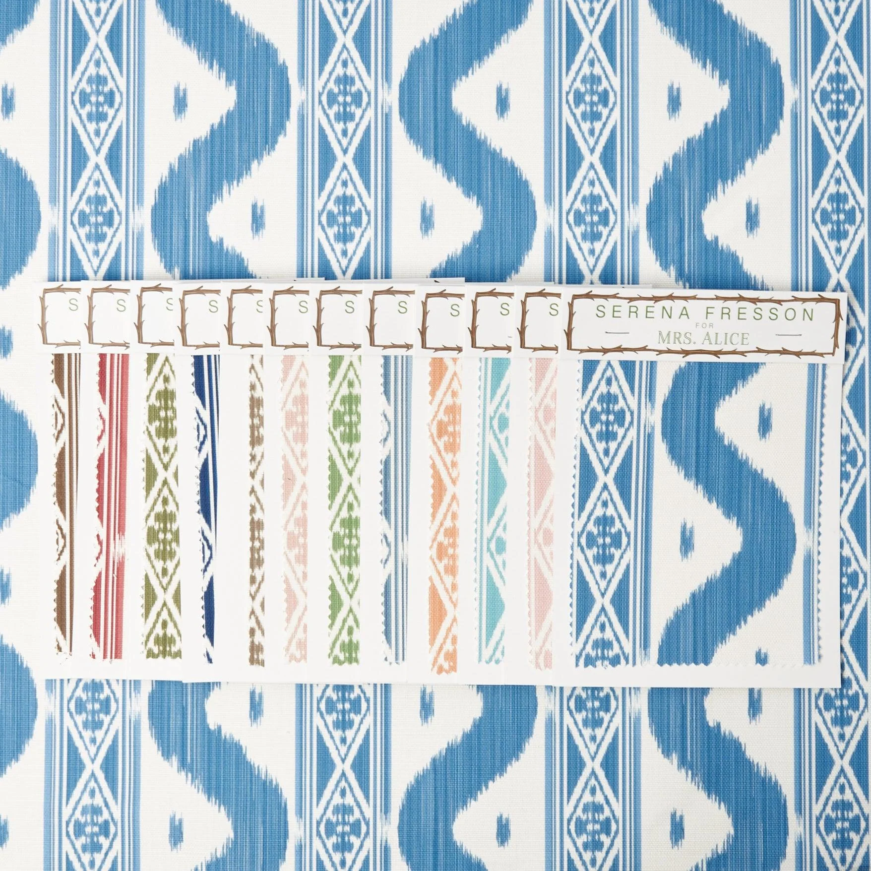 French Blue Ikat Stripe Fabric - Image 8