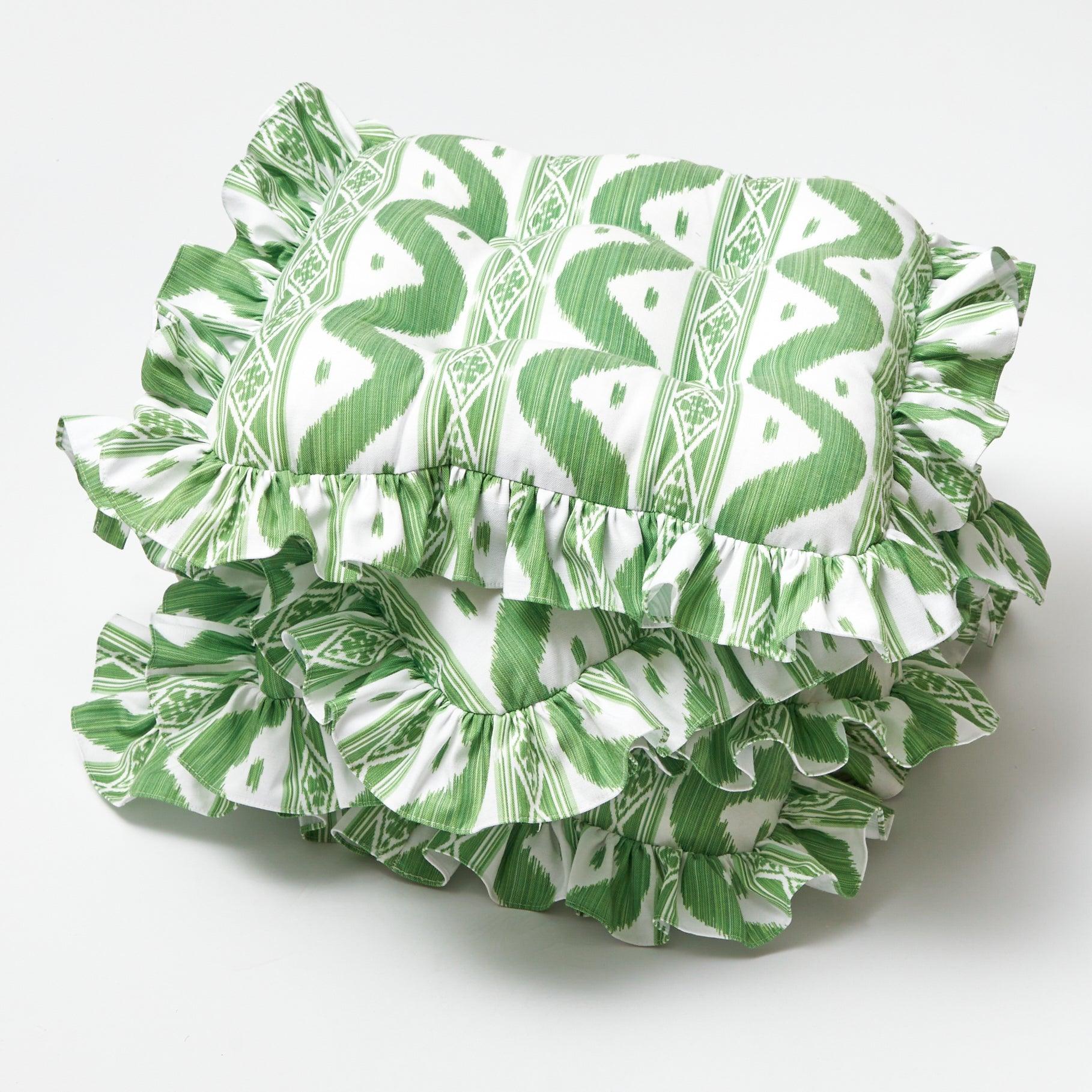 Frilled Green Ikat Seat Pad Cushion - Image 5