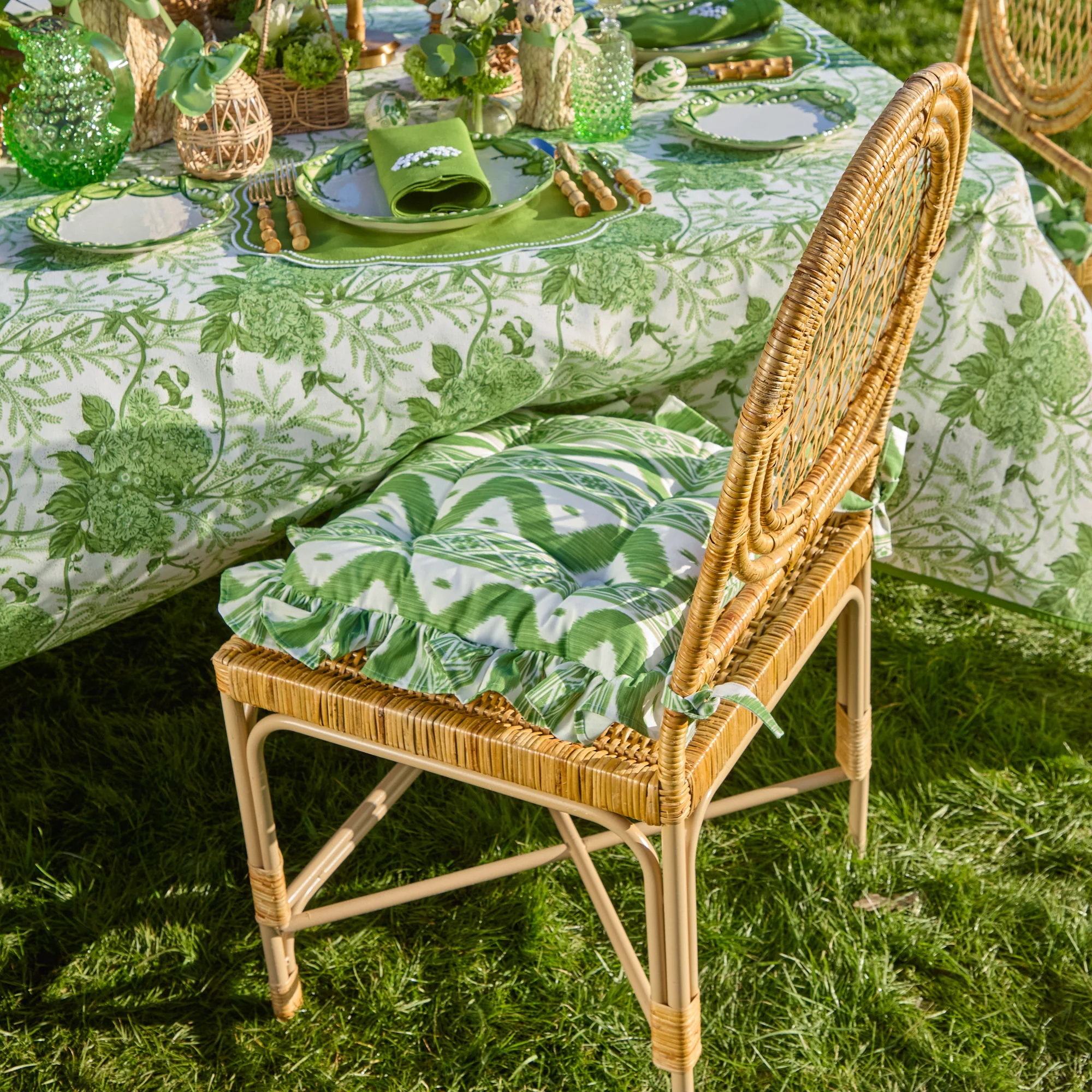 Frilled Green Ikat Seat Pad Cushion - Image 7