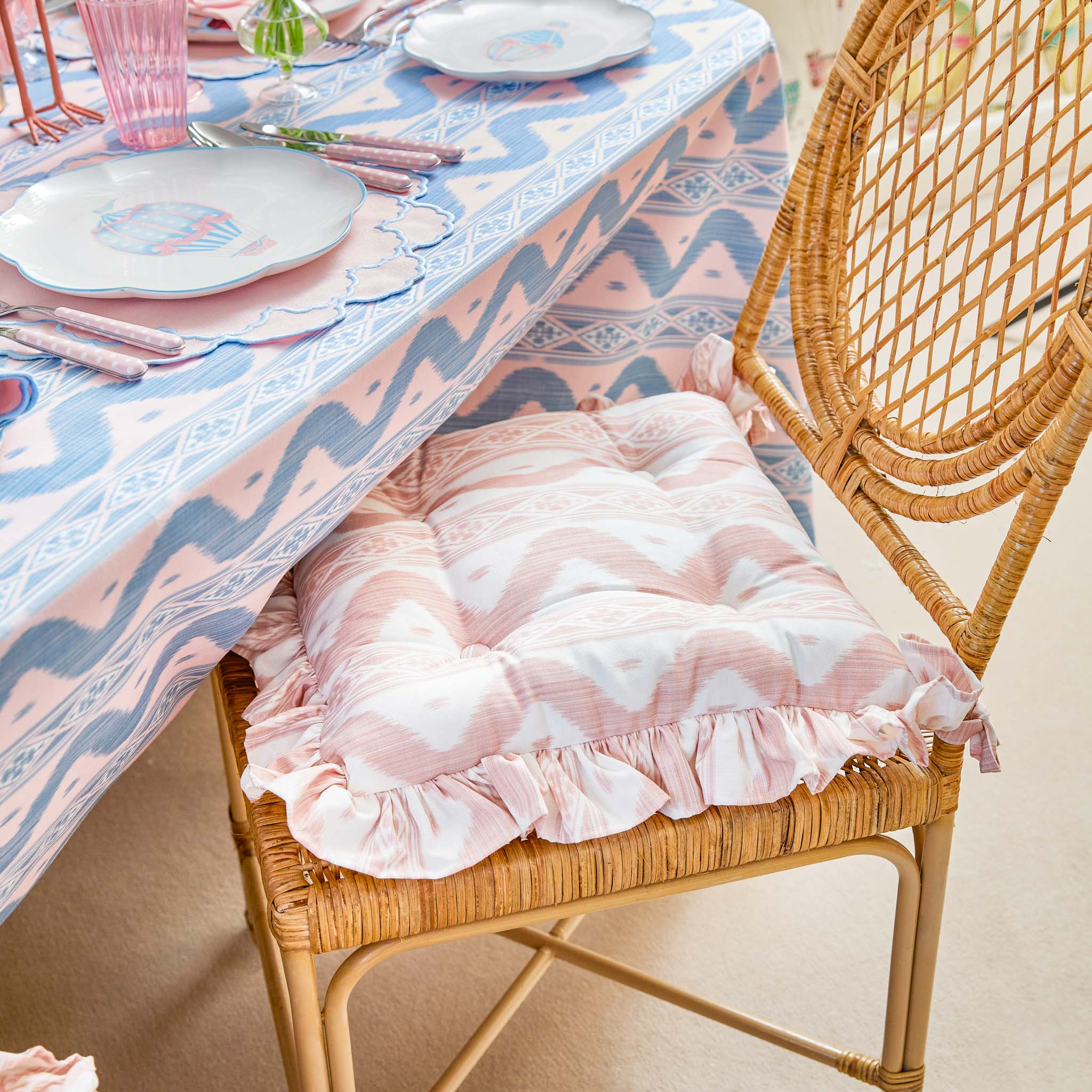Frilled Pink Ikat Seat Pad Cushion - Image 2