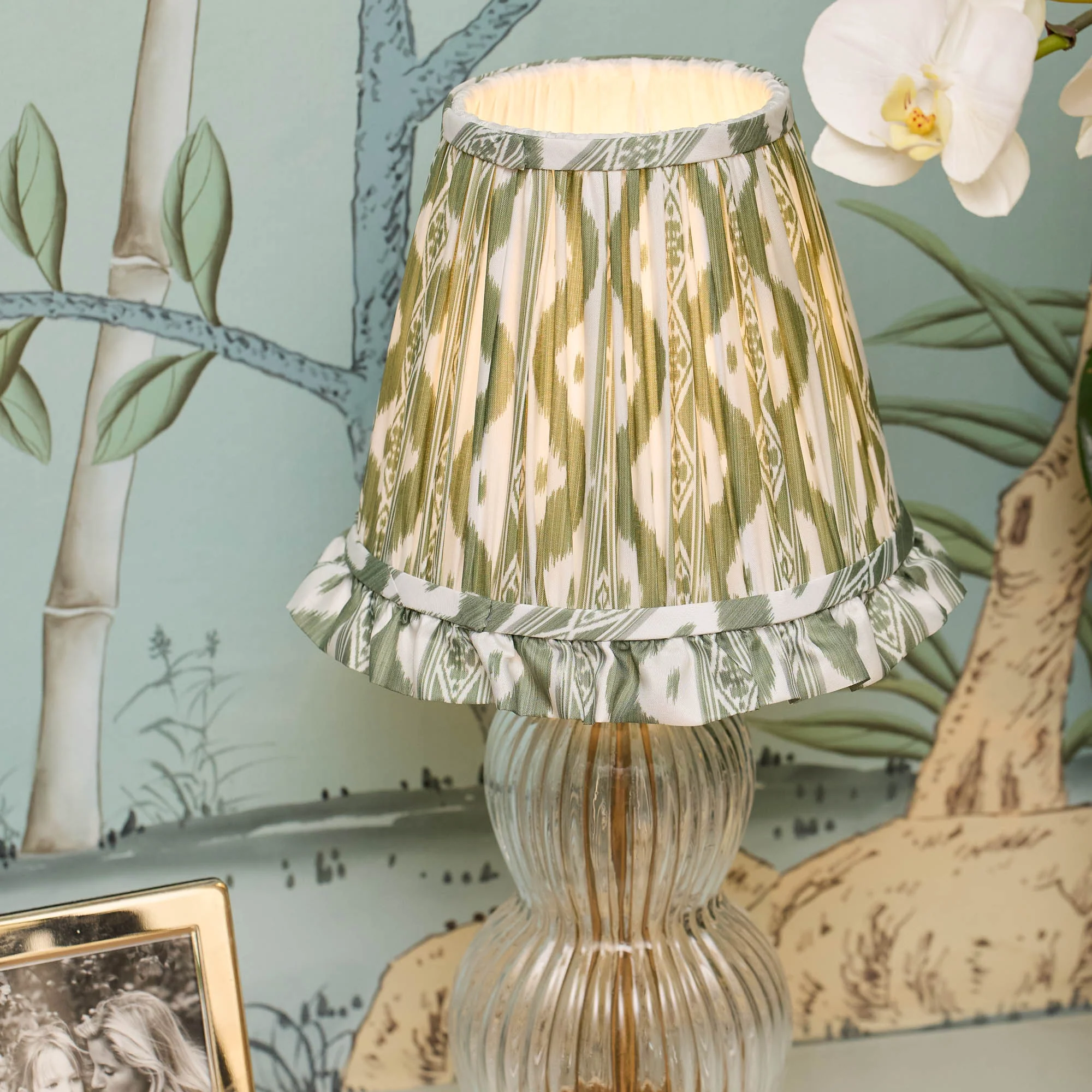 Olive Ikat Ruffle Lampshade (18cm) - Image 2