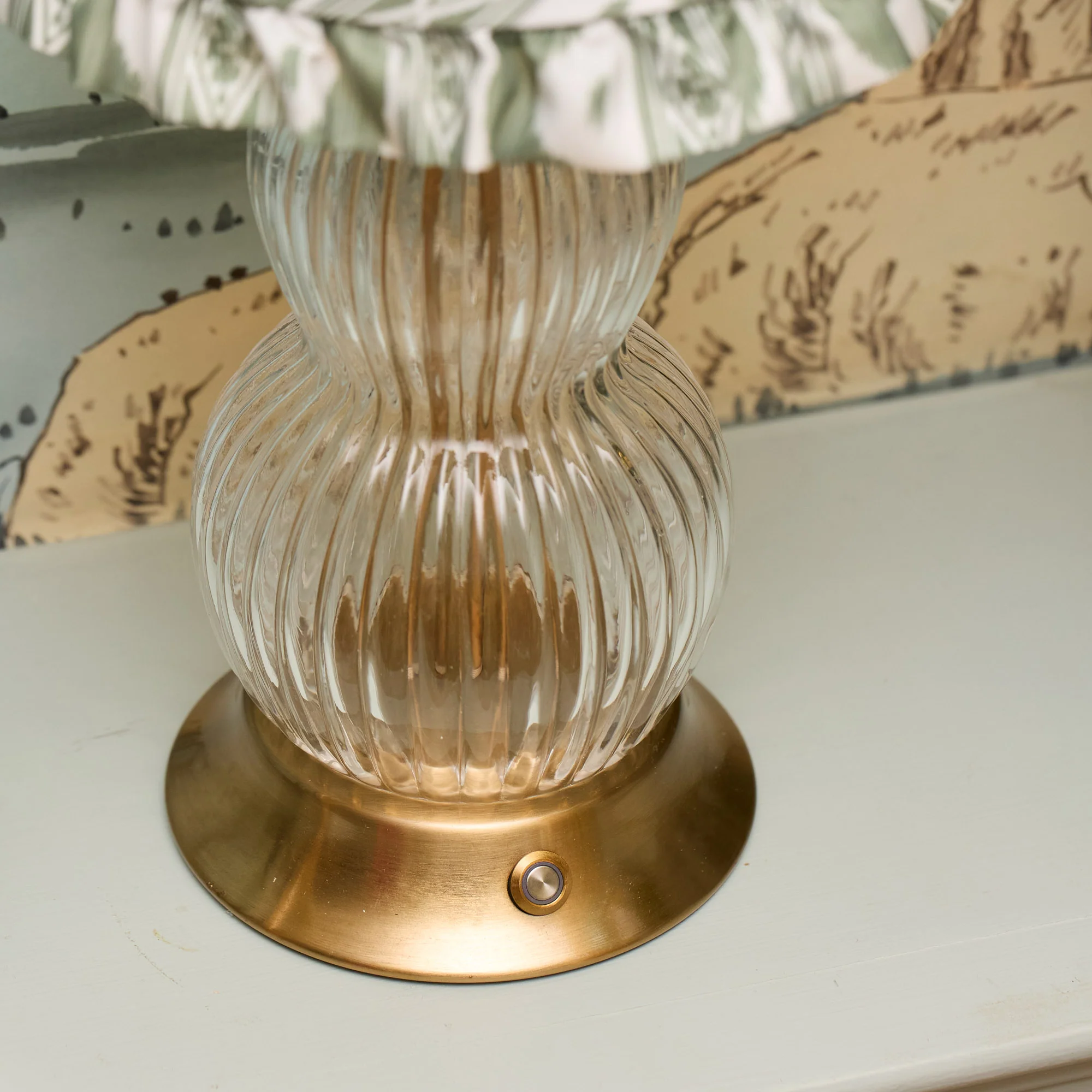 Glass Bardot Rechargeable Lamp with Olive Ikat Ruffle Shade (18cm) - Image 7