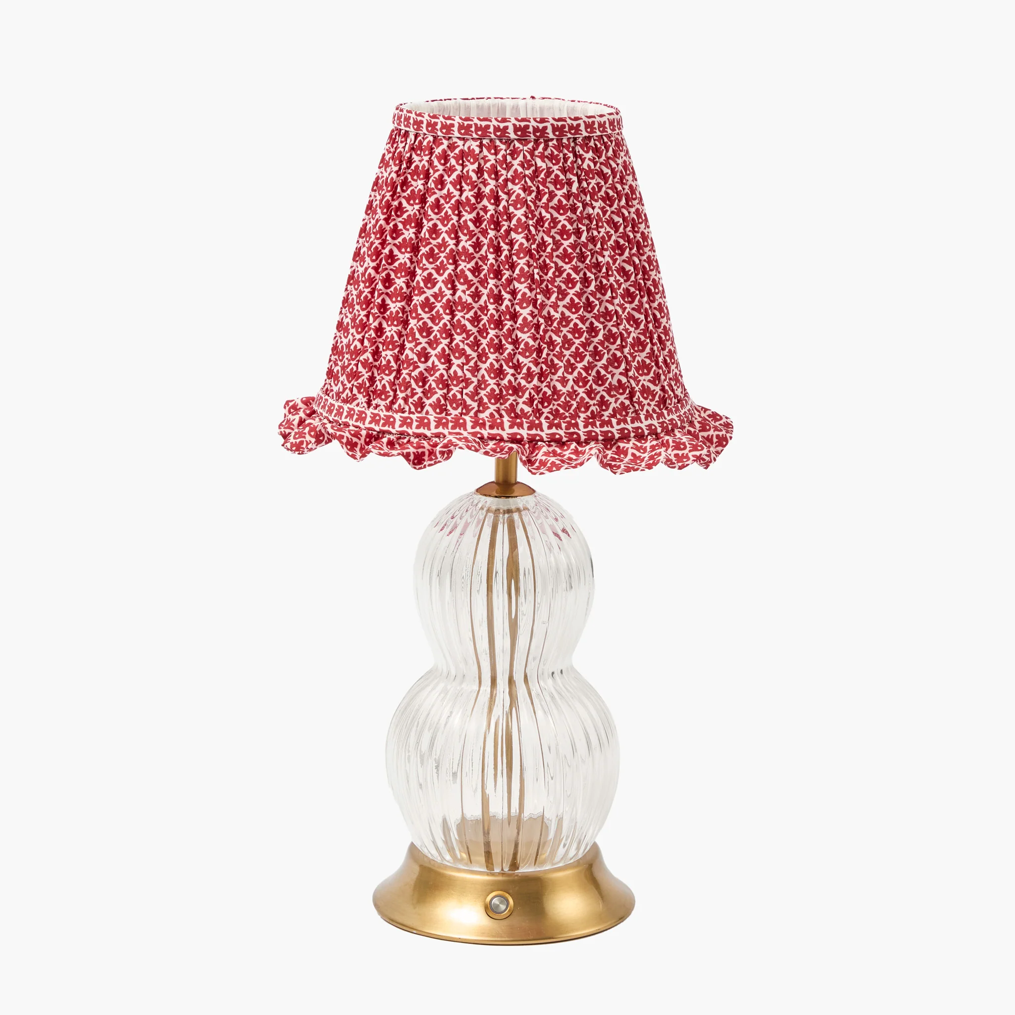Glass Bardot Rechargeable Lamp with Red Lotus Ruffle Shade (18cm)