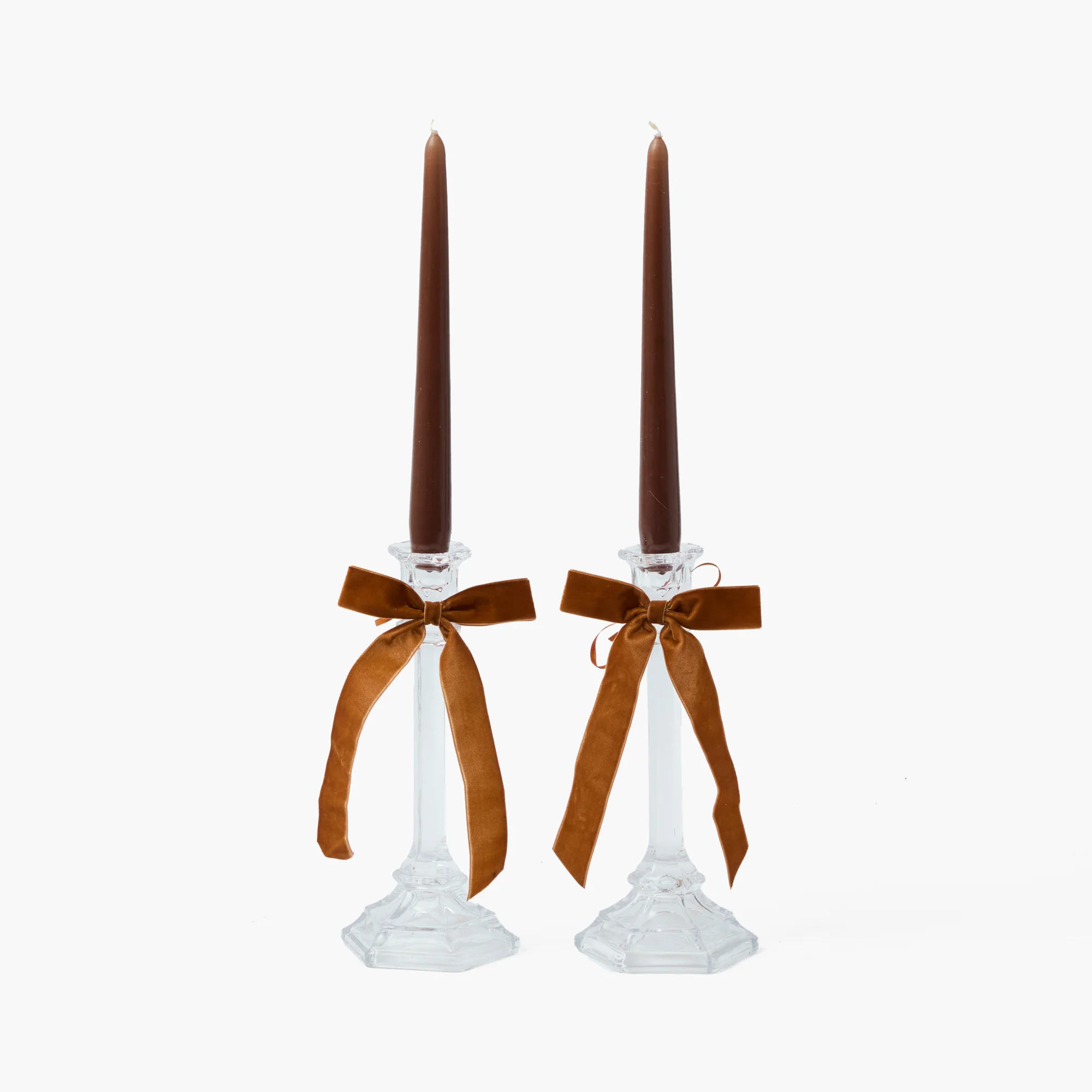 Glass Column Candle Holders with Chocolate Bows (Pair) - Image 3