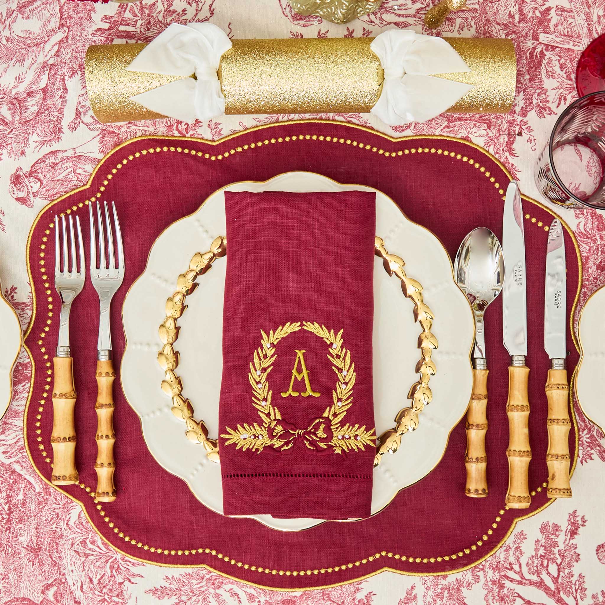Burgundy & Gold Eloise Linen Placemats (Set of 4) - Image 6