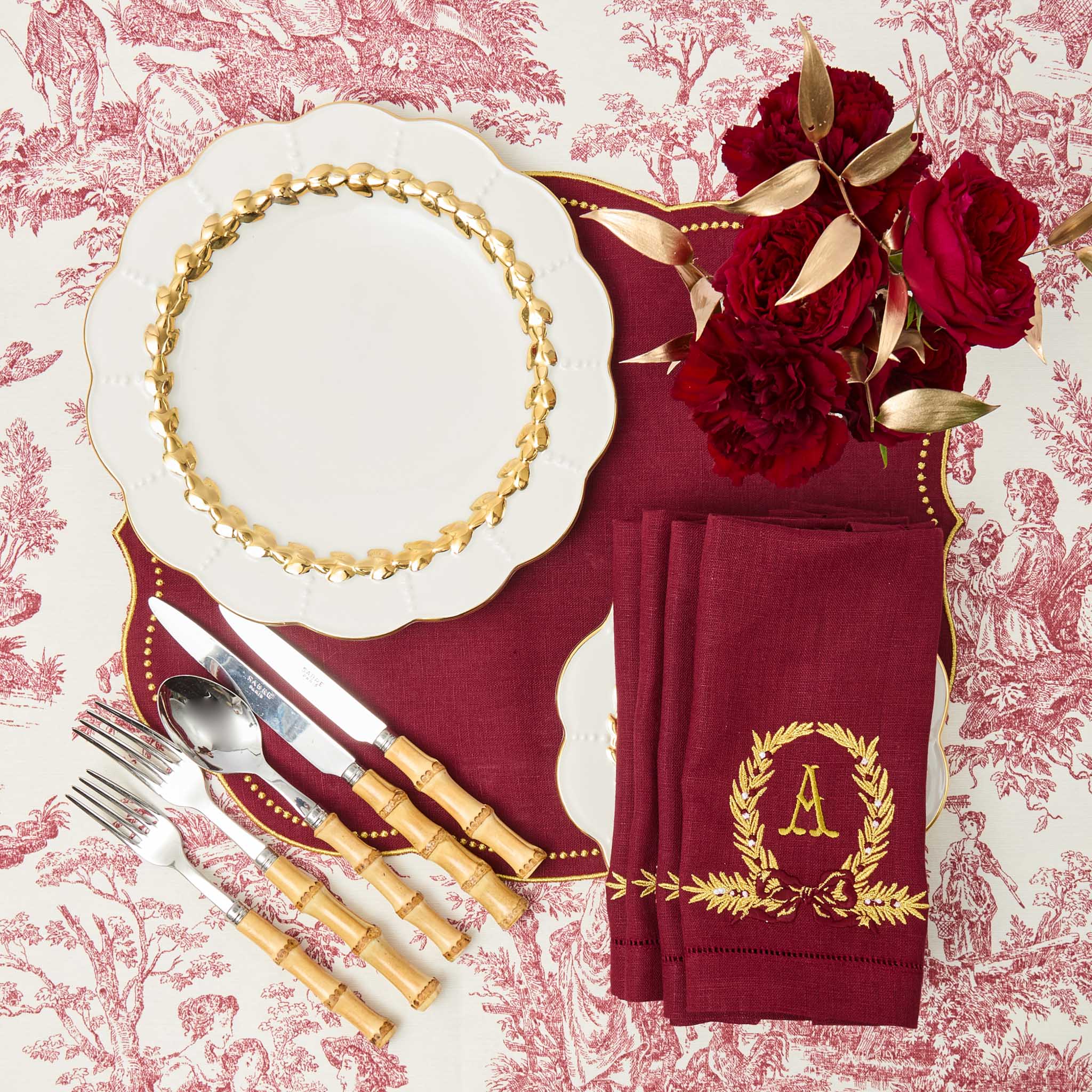 Burgundy & Gold Eloise Linen Placemats (Set of 4) - Image 8