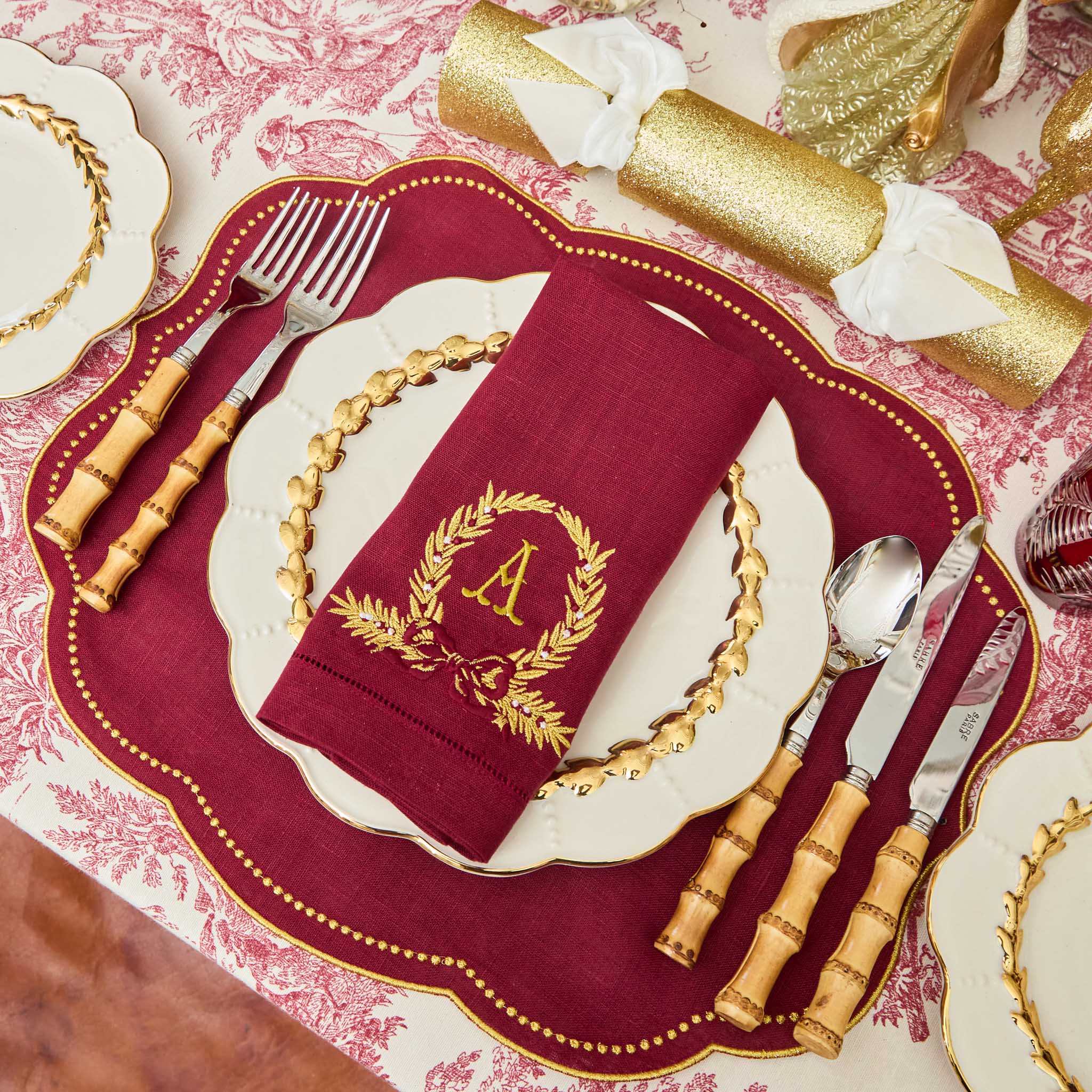Burgundy & Gold Eloise Linen Placemats (Set of 4) - Image 2