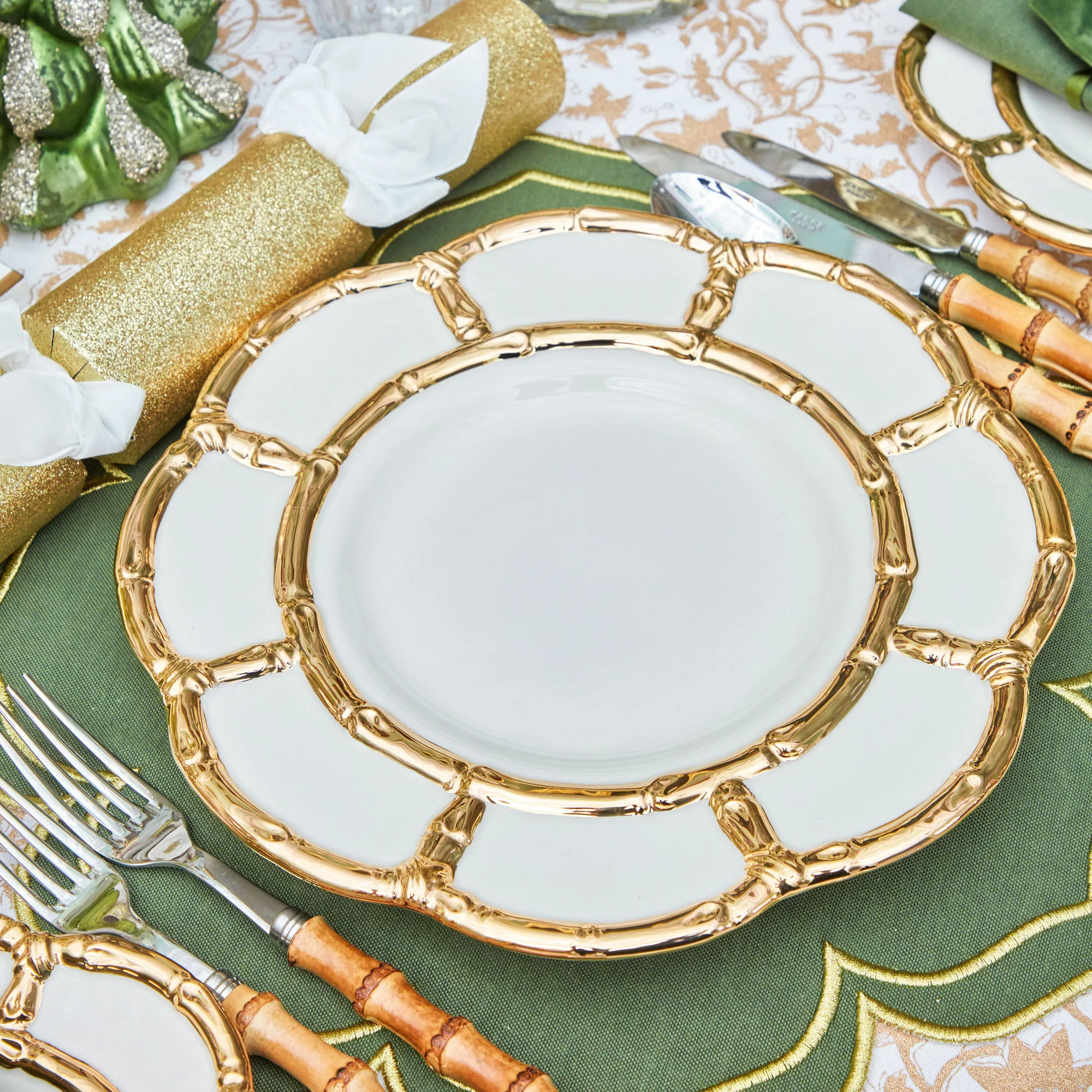 Gold Petal Bamboo Ceramic Dinner Plate - Image 9