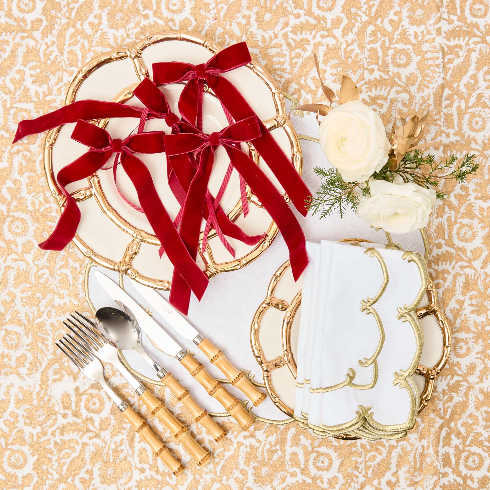 Gold Petal Bamboo Ceramic Dinner Plate - Image 5
