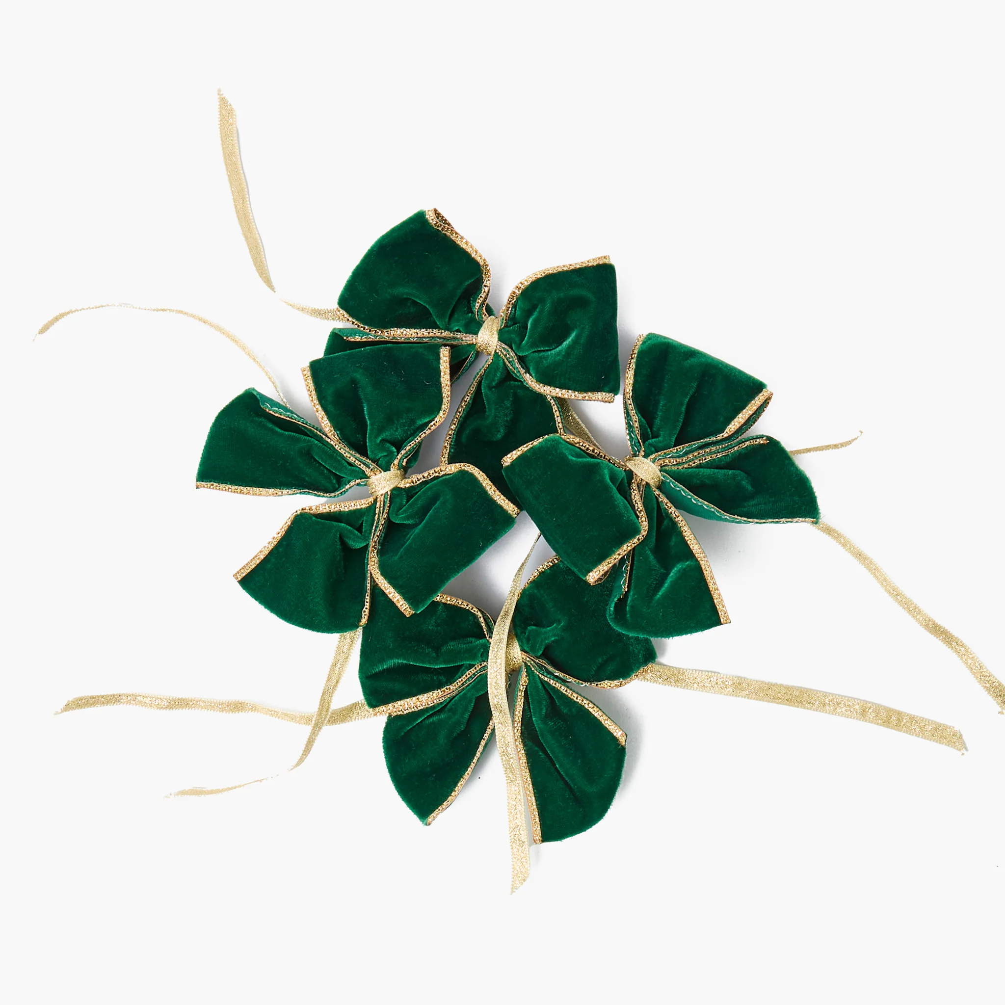 Dark Green Gold-Trimmed Velvet Napkin Bows (Set of 4)