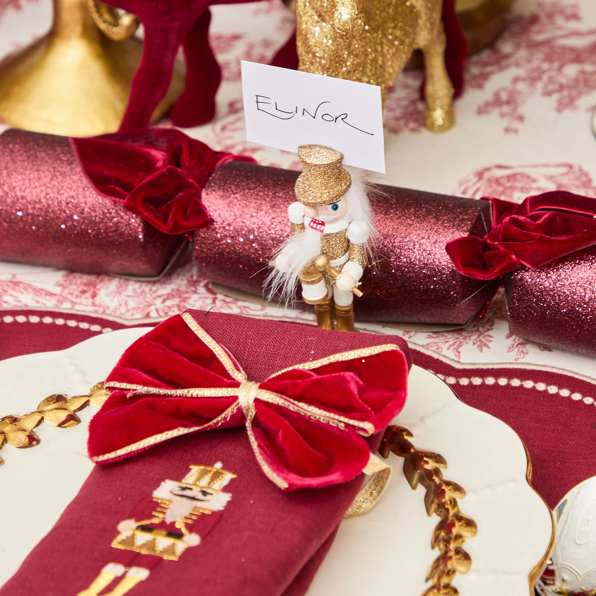 Gold Trimmed Red Velvet Bows (Set of 4) - Image 5