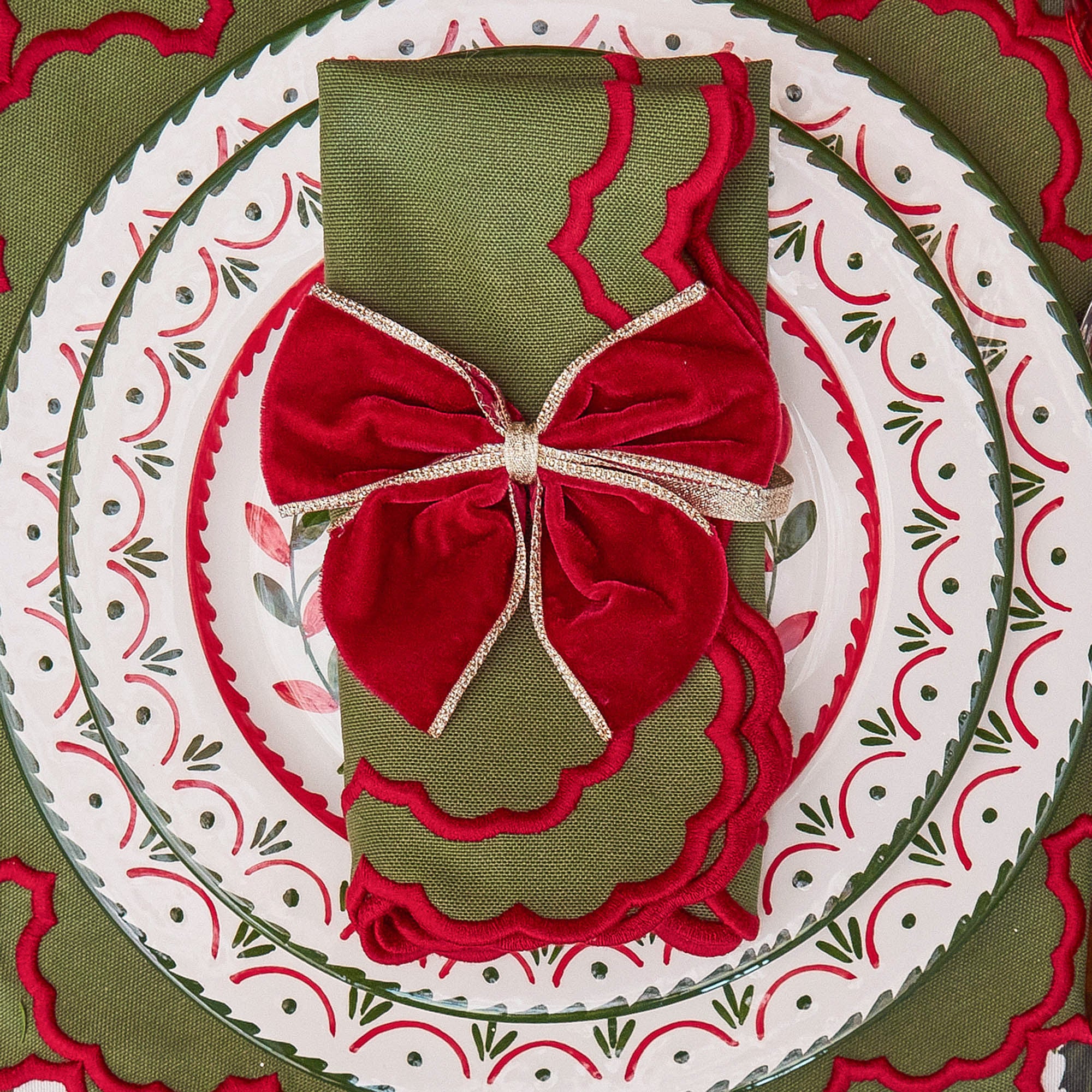 Gold Trimmed Red Velvet Bows (Set of 4) - Image 8