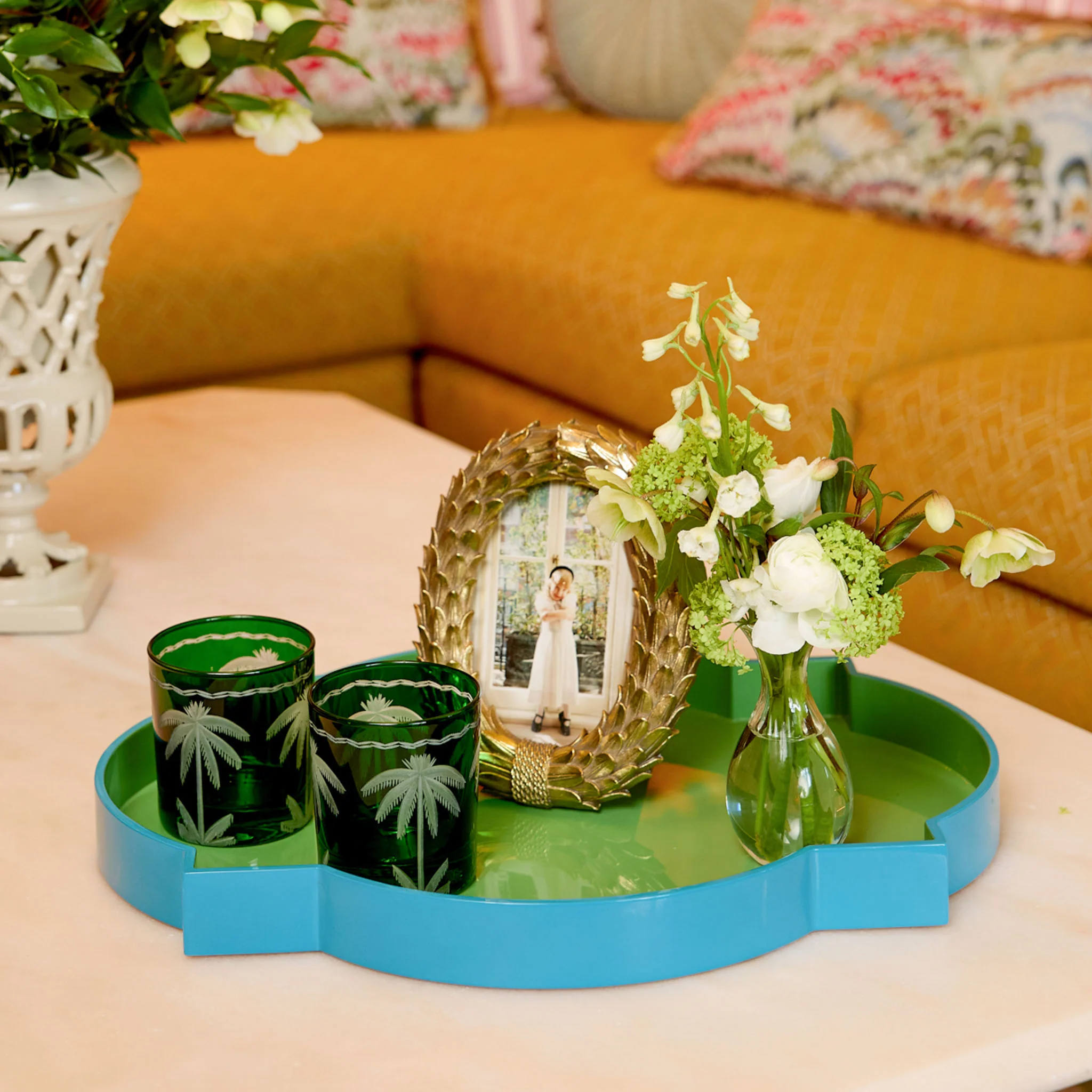 Green & Blue Lacquer Quatrefoil Tray - Image 2