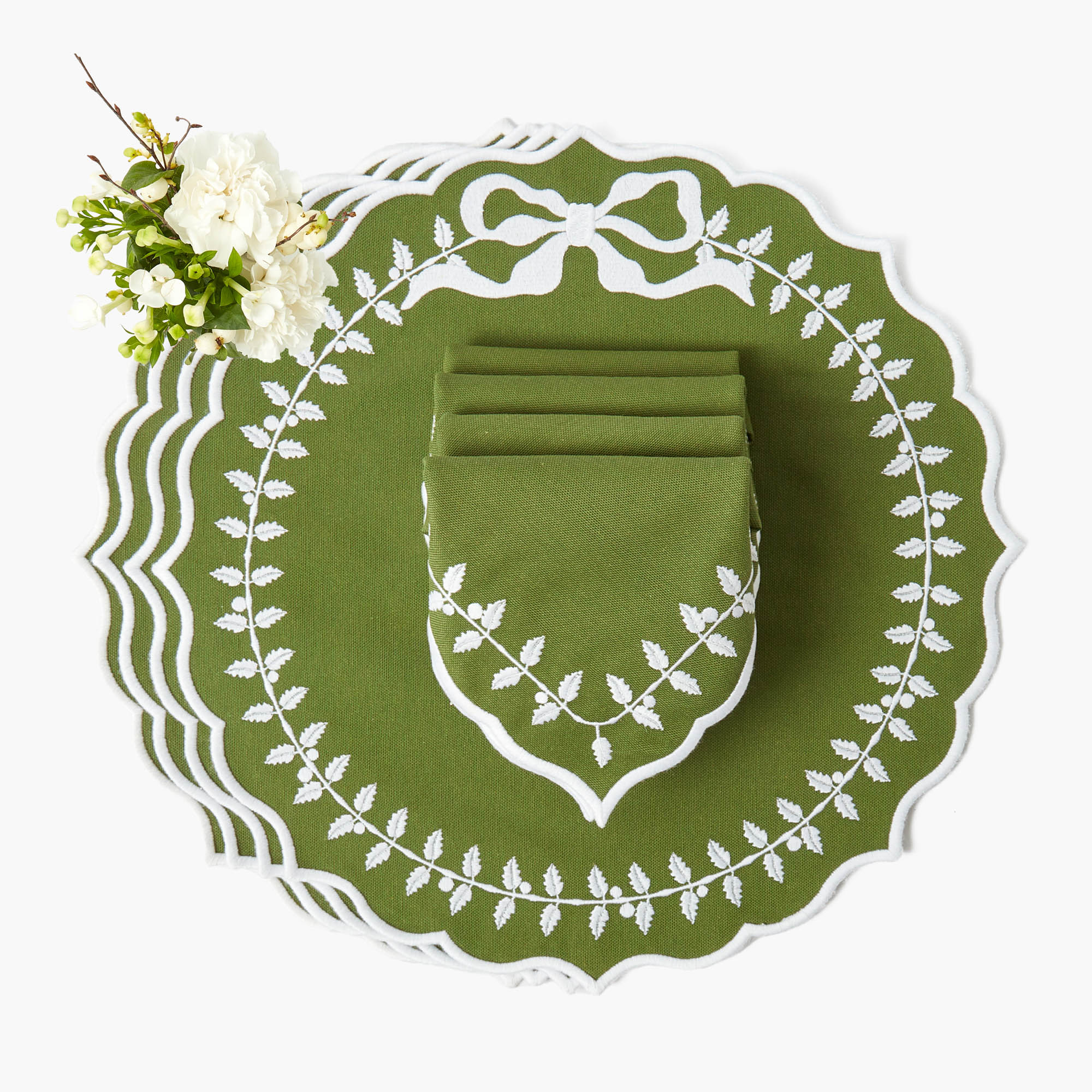 Green Bow Laurel Placemats & Napkins (Set of 4) - Image 2