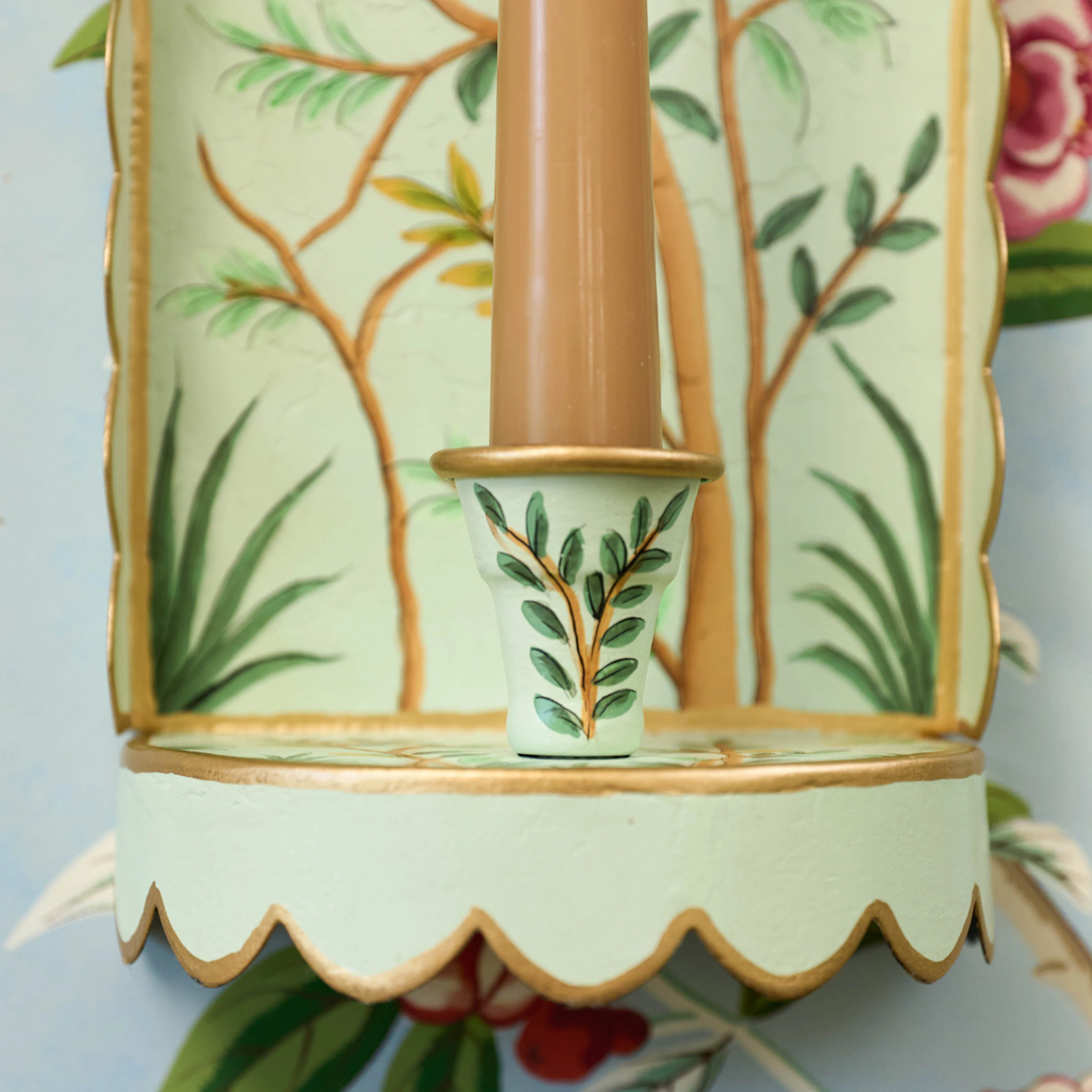 Green Chinoiserie Candle Sconce - Image 6