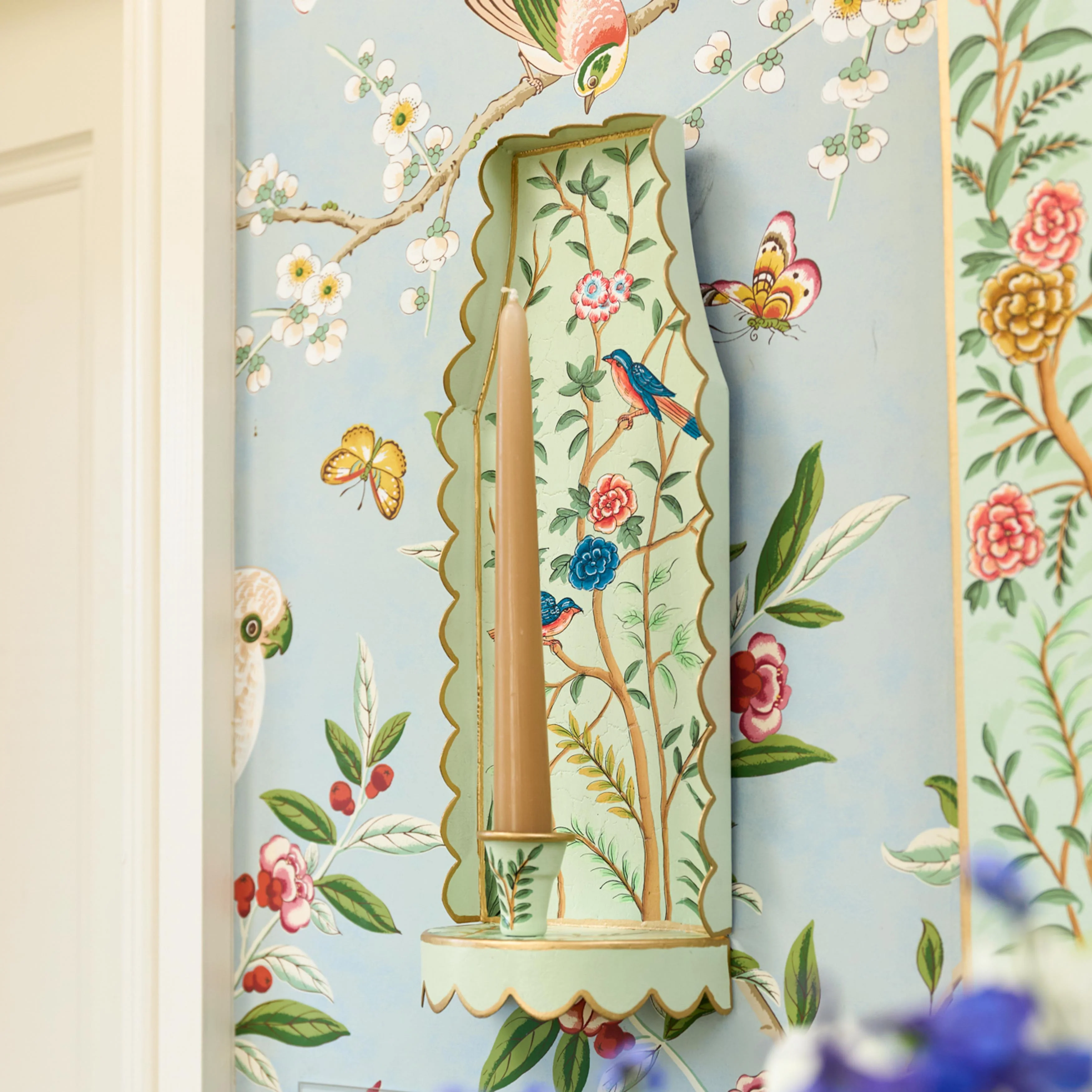 Green Chinoiserie Candle Sconce - Image 7