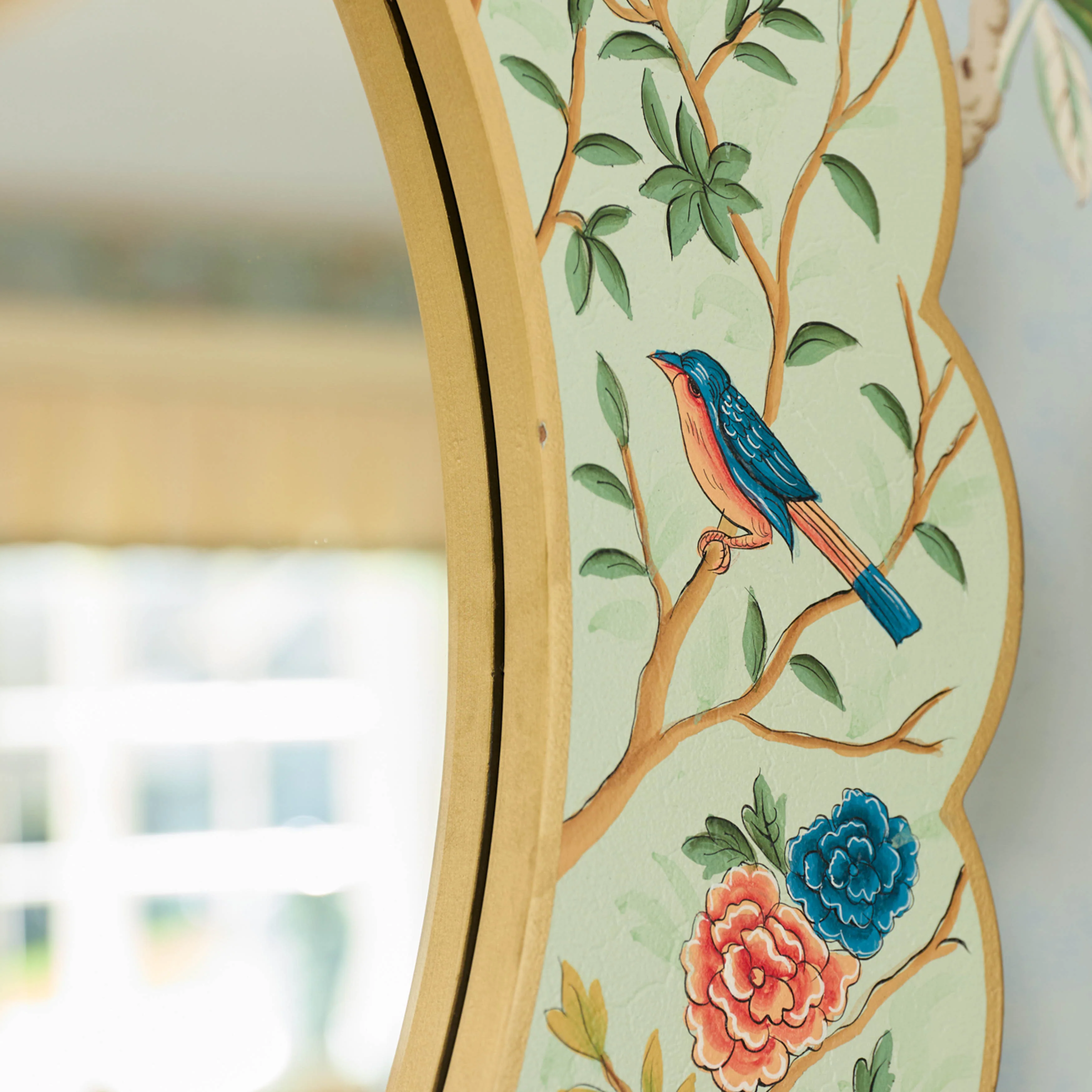 Green Chinoiserie Oval Mirror - Image 3