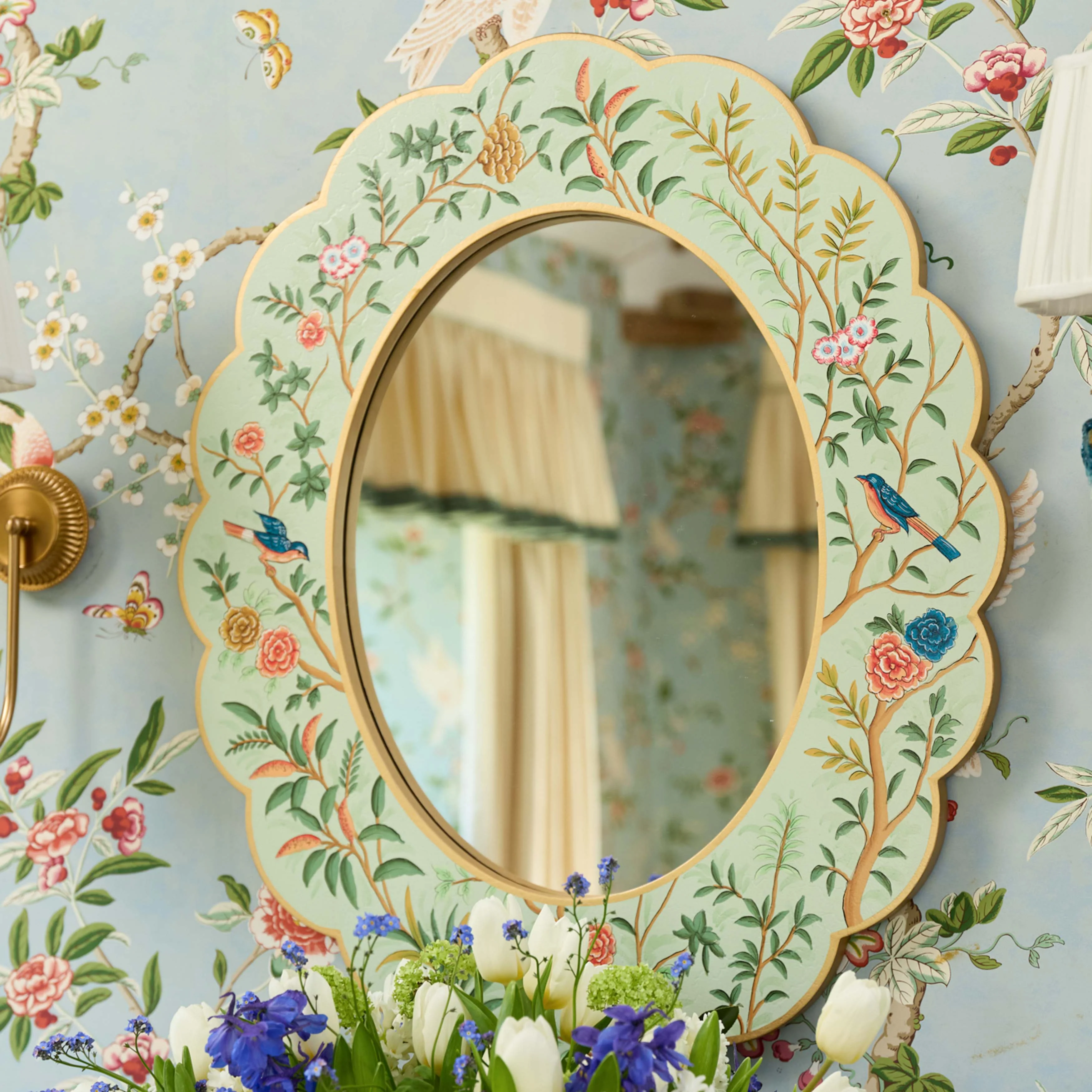 Green Chinoiserie Oval Mirror - Image 6