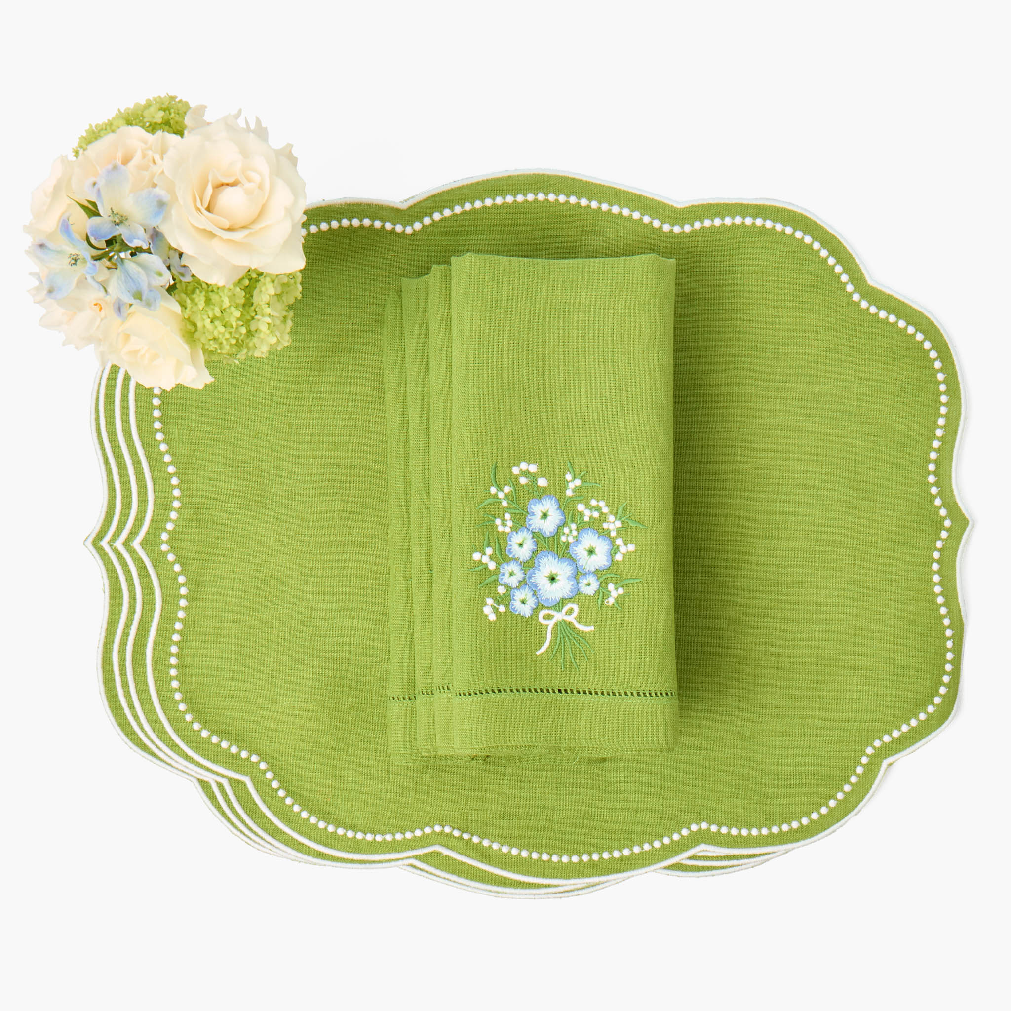 Green Eloise Linen Placemats (Set of 4) - Image 8