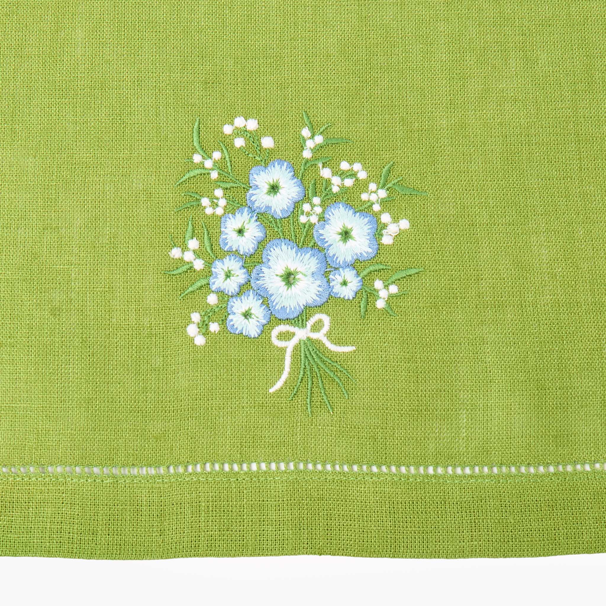 Green Floral Embroidered Linen Napkins (Set of 4) - Image 6