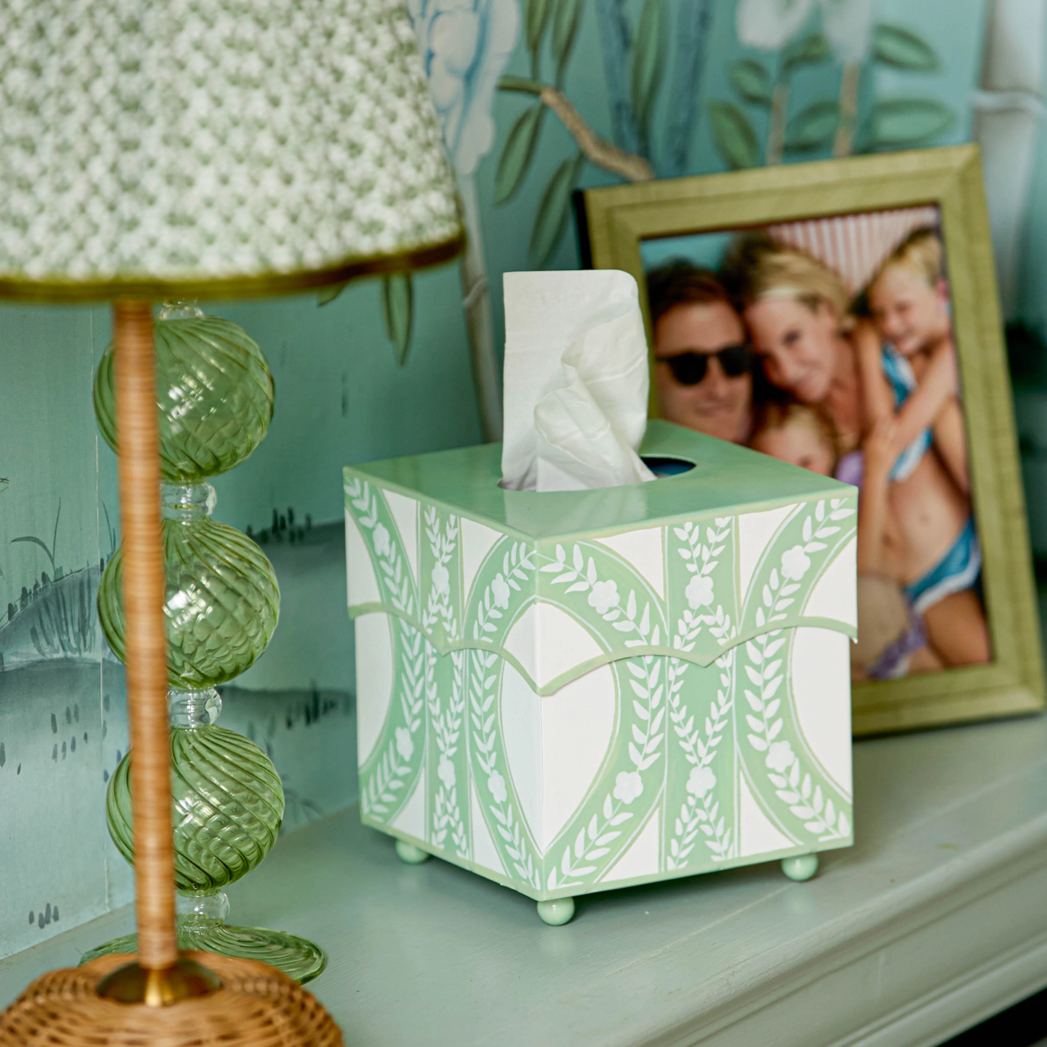Green Floral Ikat Tissue Box - Image 2