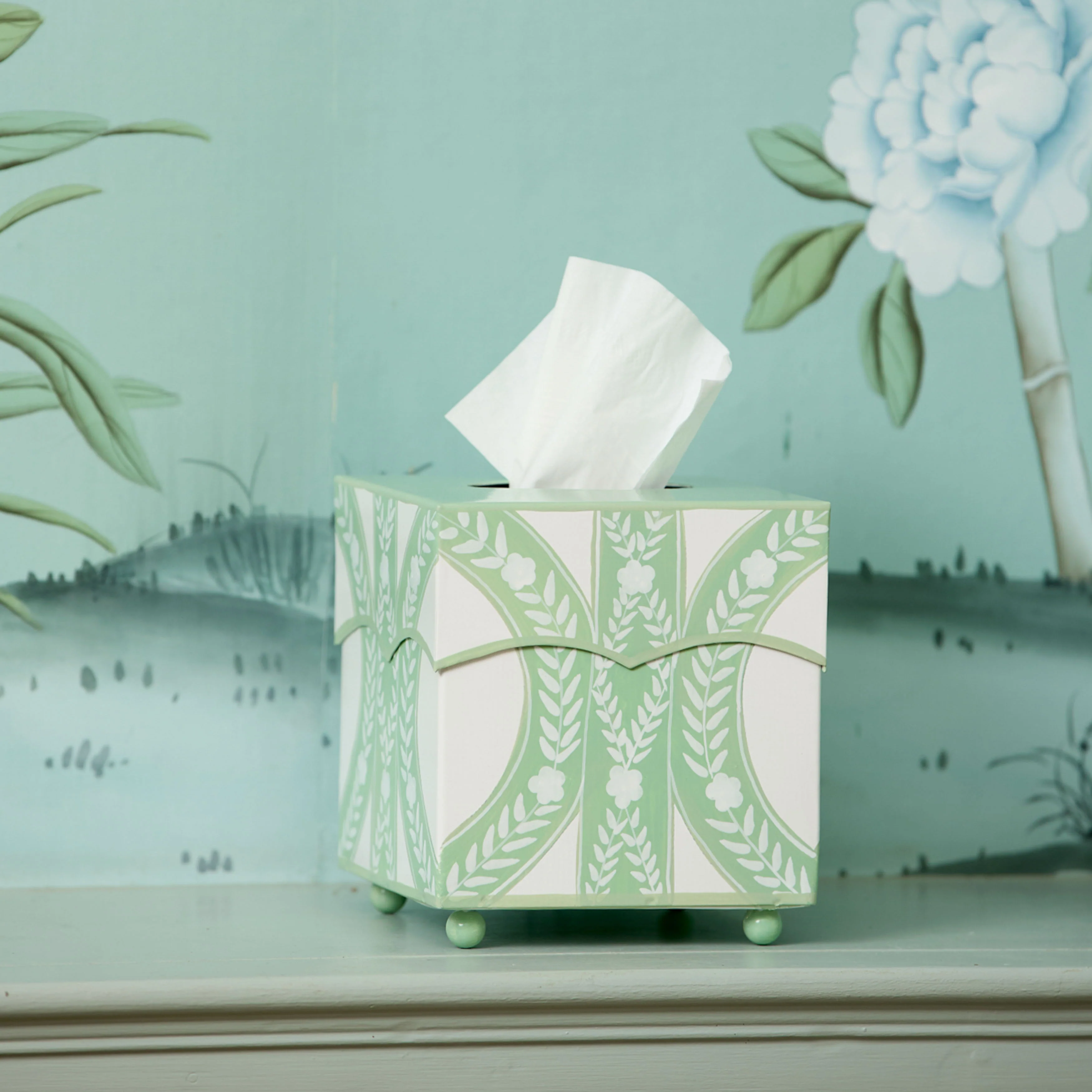 Green Floral Ikat Tissue Box - Image 8