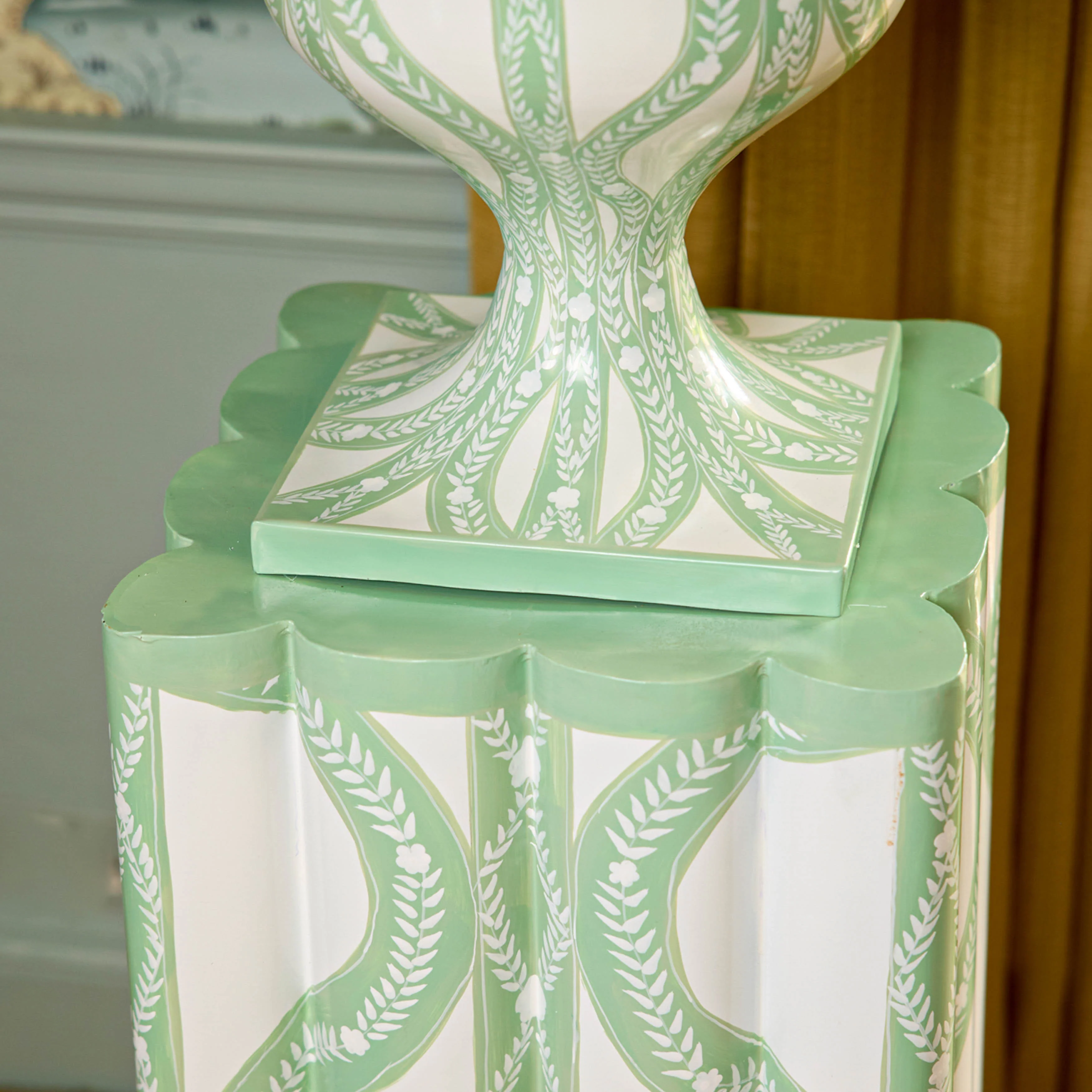 Green Floral Ikat Urn - Image 6