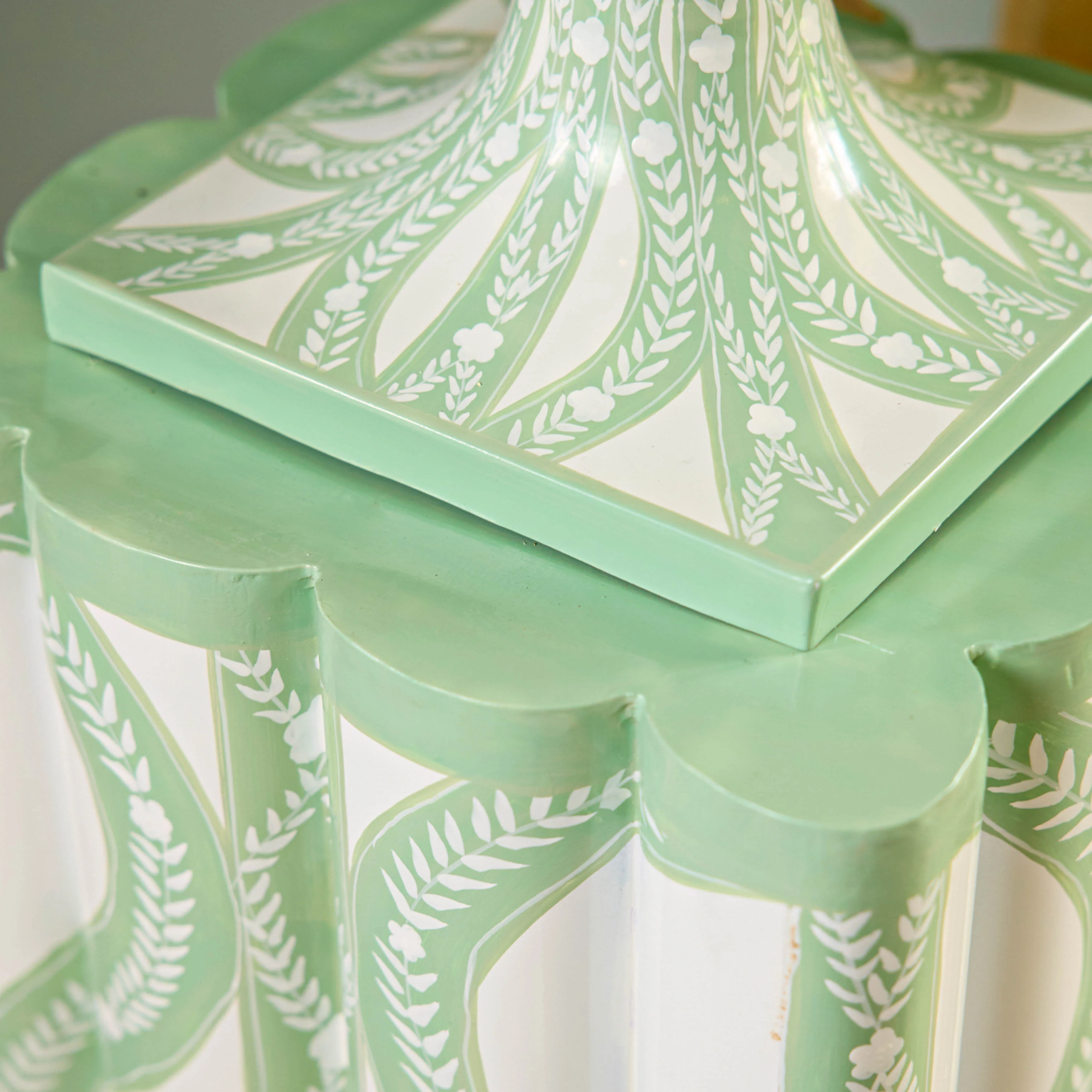 Green Floral Ikat Urn & Pedestal - Image 8