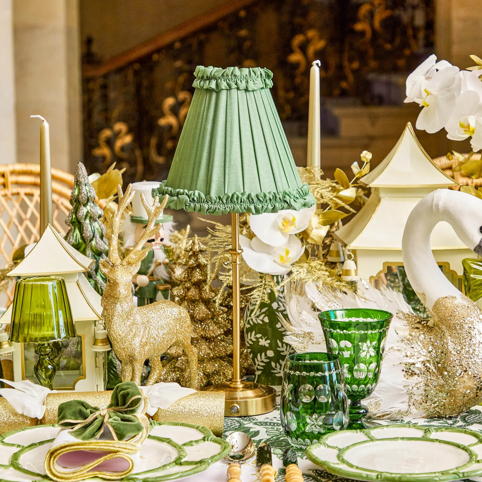 Green Frilled Silk Lampshade (18cm) - Image 19