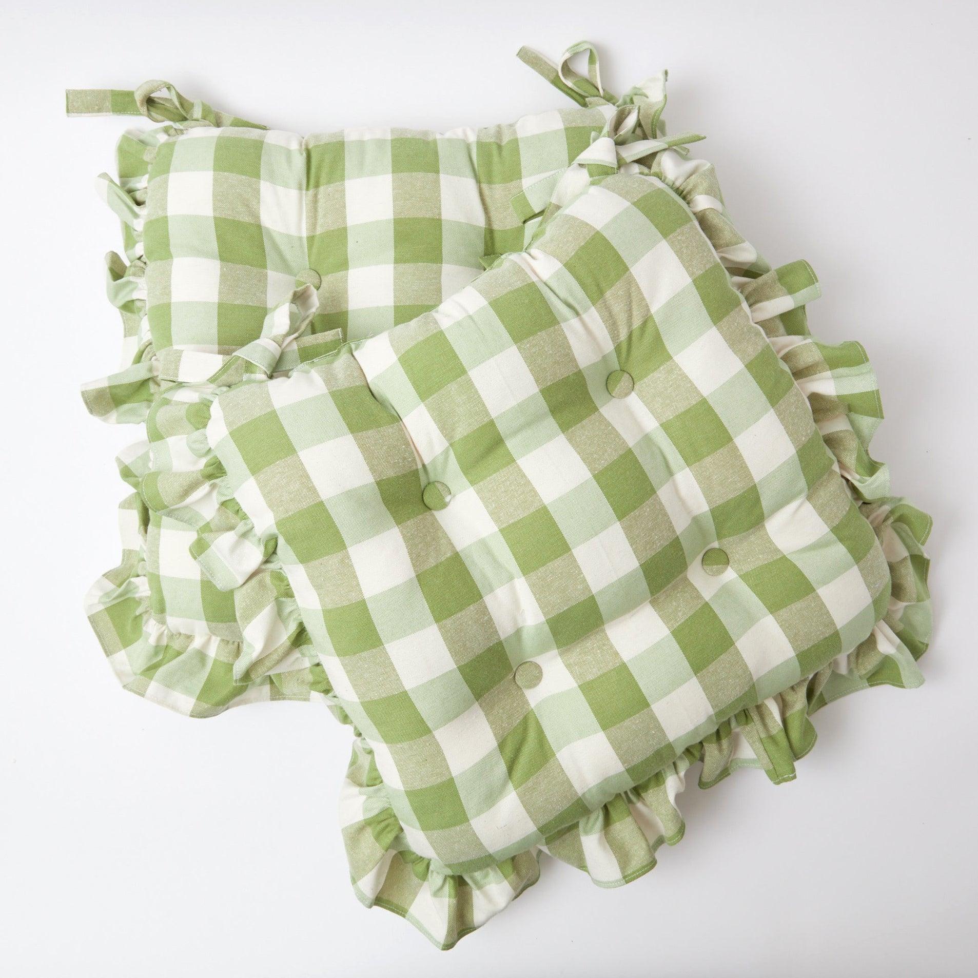 Green Gingham Ruffle Seat Pad Cushion - Image 7