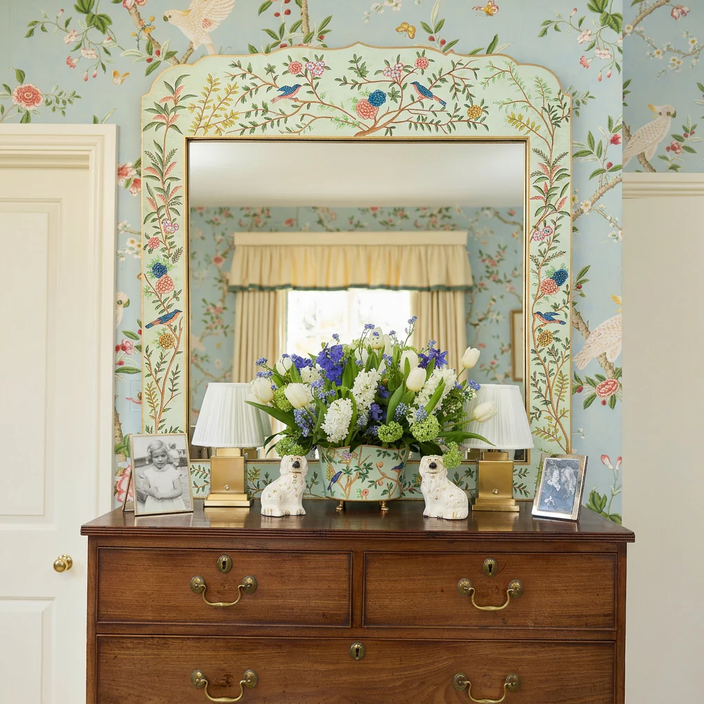 Green Large Chinoiserie Mirror - Image 2
