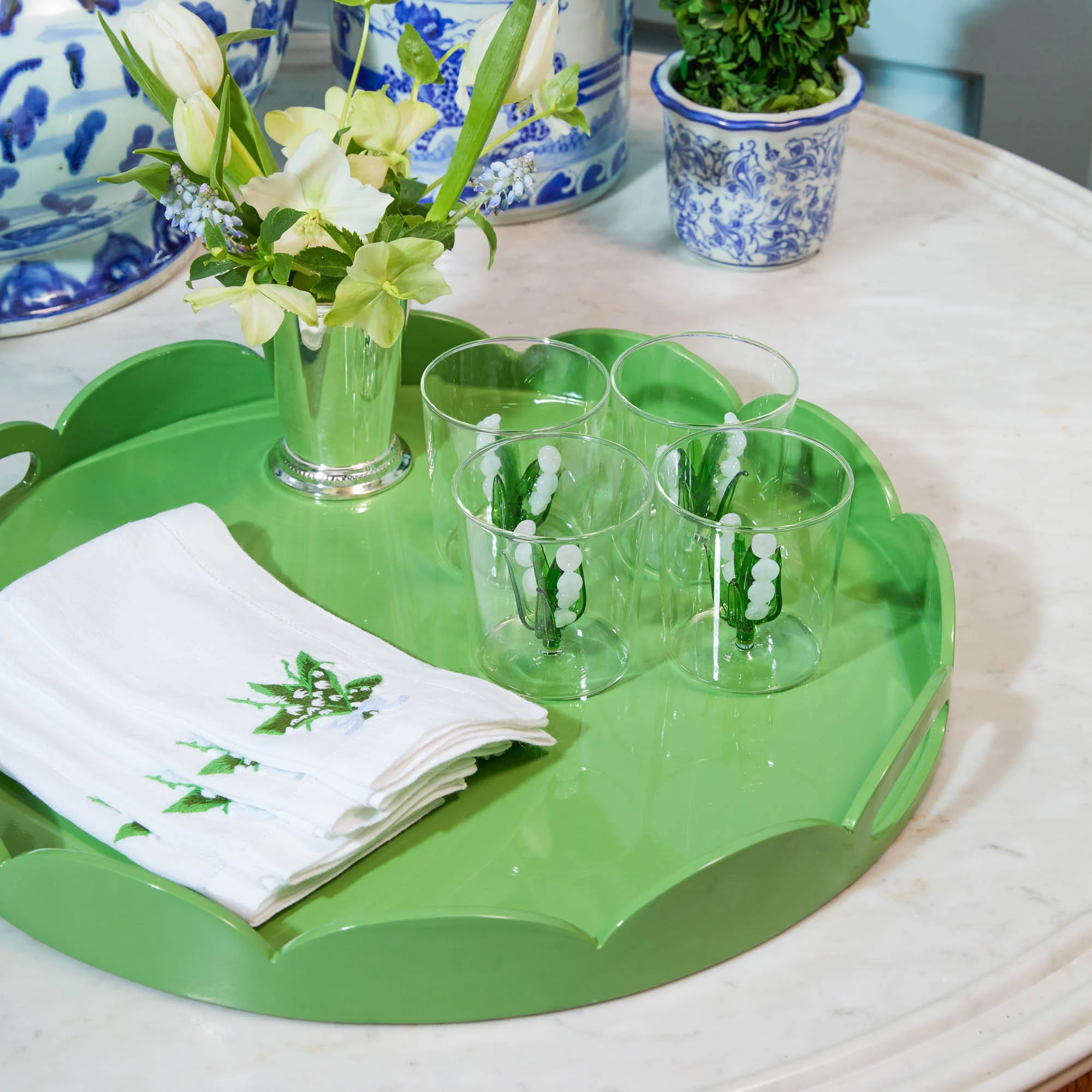 Green Scalloped Lacquer Round Tray - Image 5