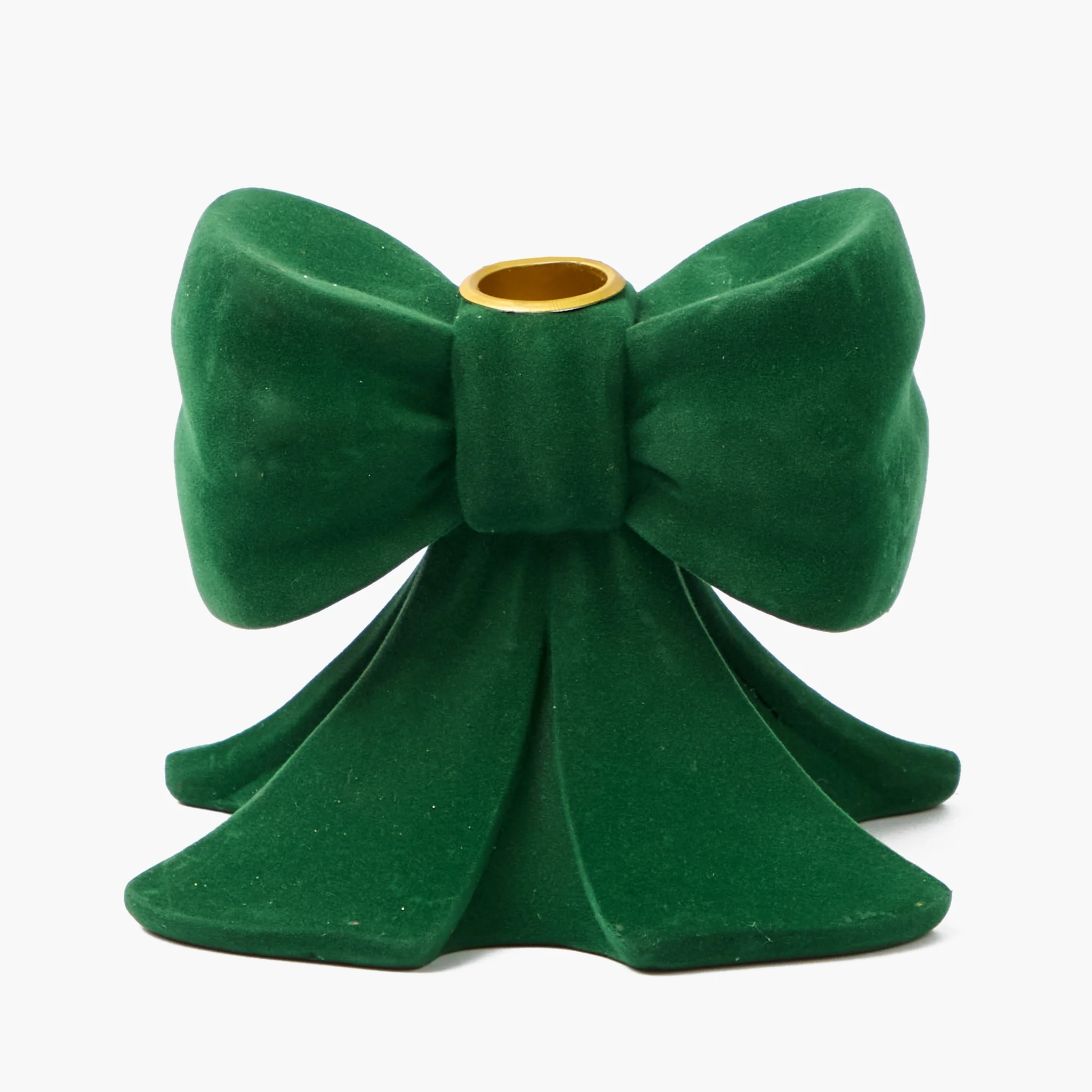 Green Velvet Bow Candle Holders (Pair) - Image 4