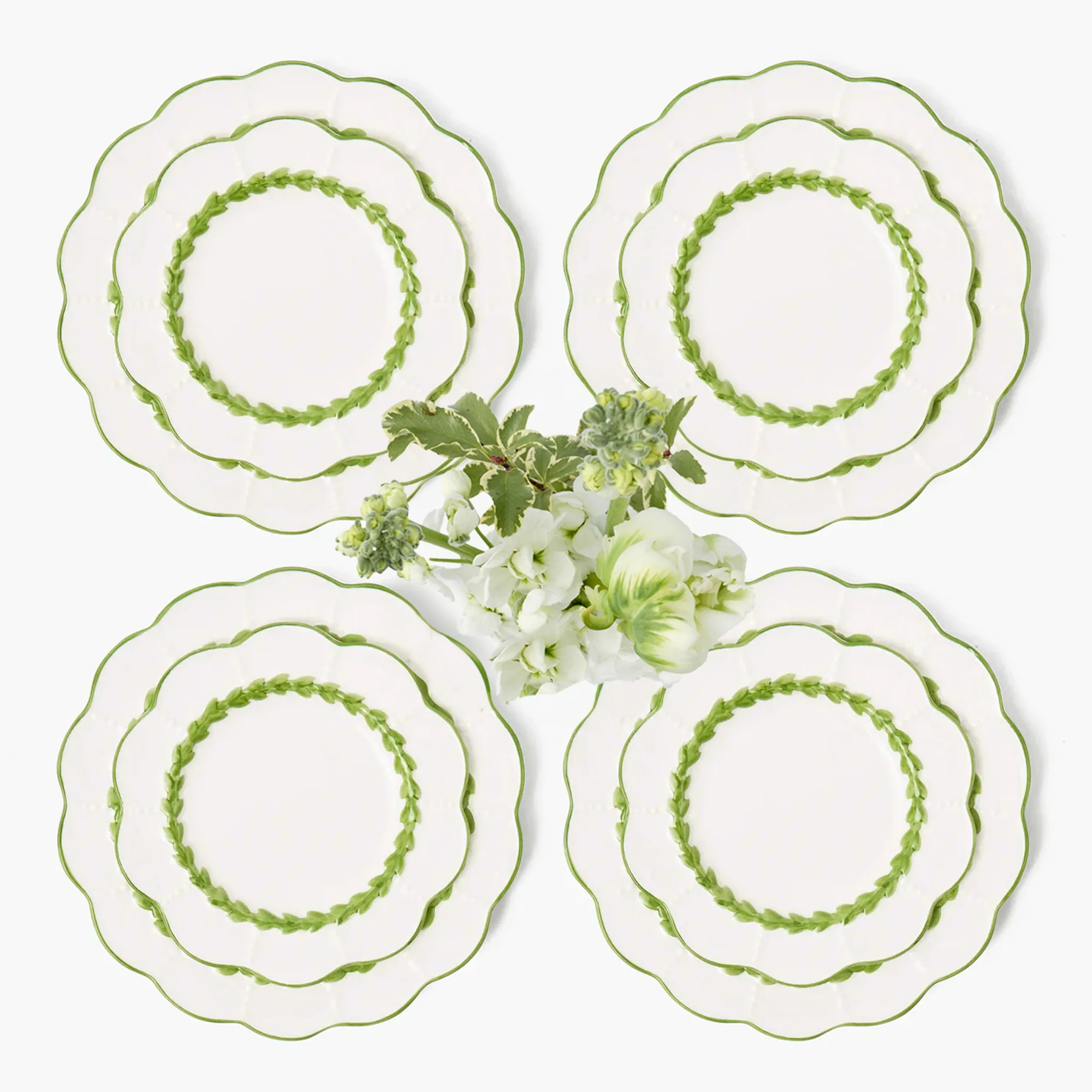 Green Laurel Dinner & Starter Plates (Set of 8)