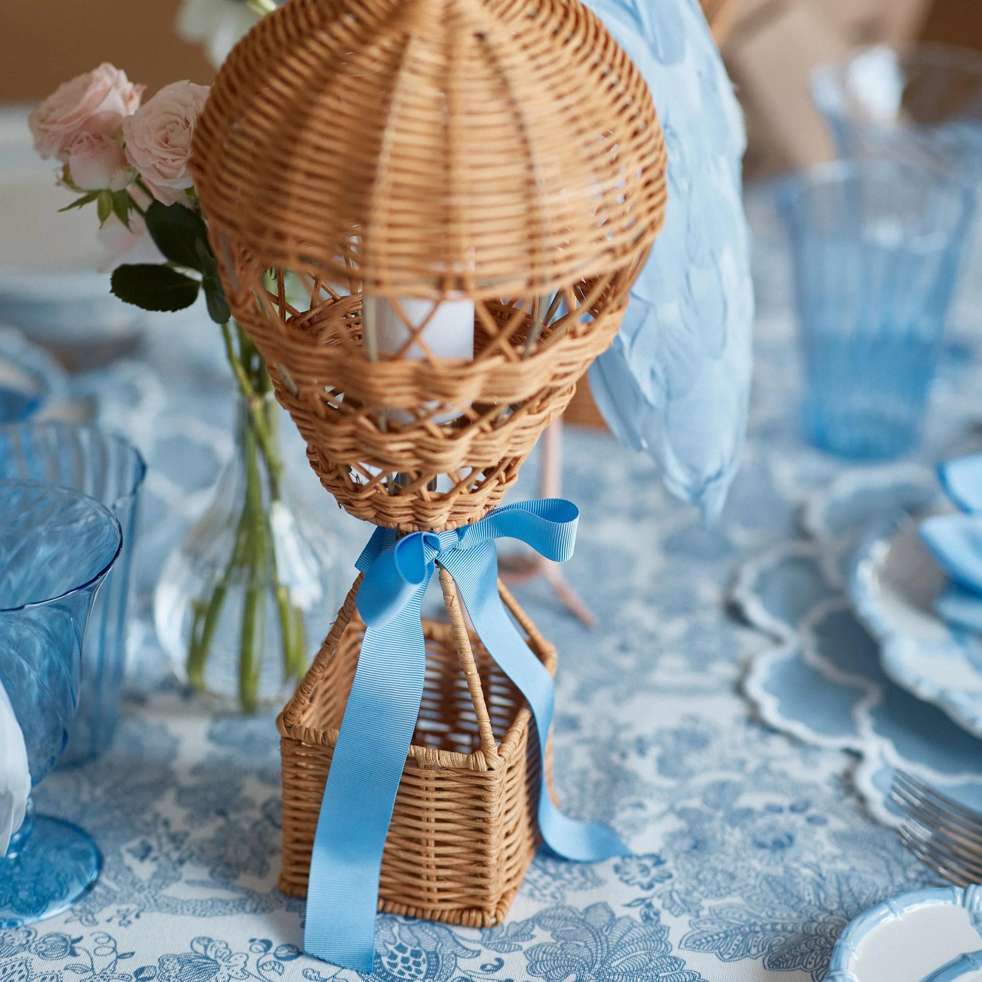 Hot Air Balloon Rechargeable Lamp with Blue Bow - Image 2