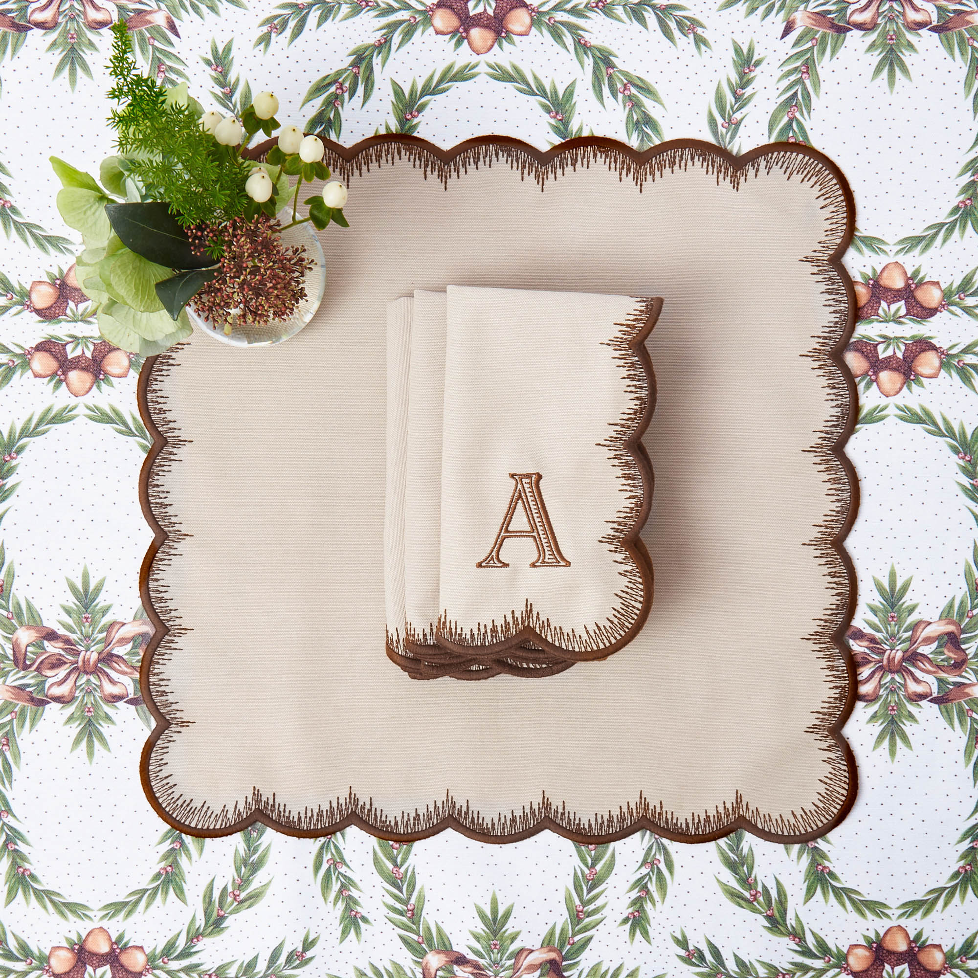 Taupe & Chocolate Isabella Napkins (Set of 4) - Image 9