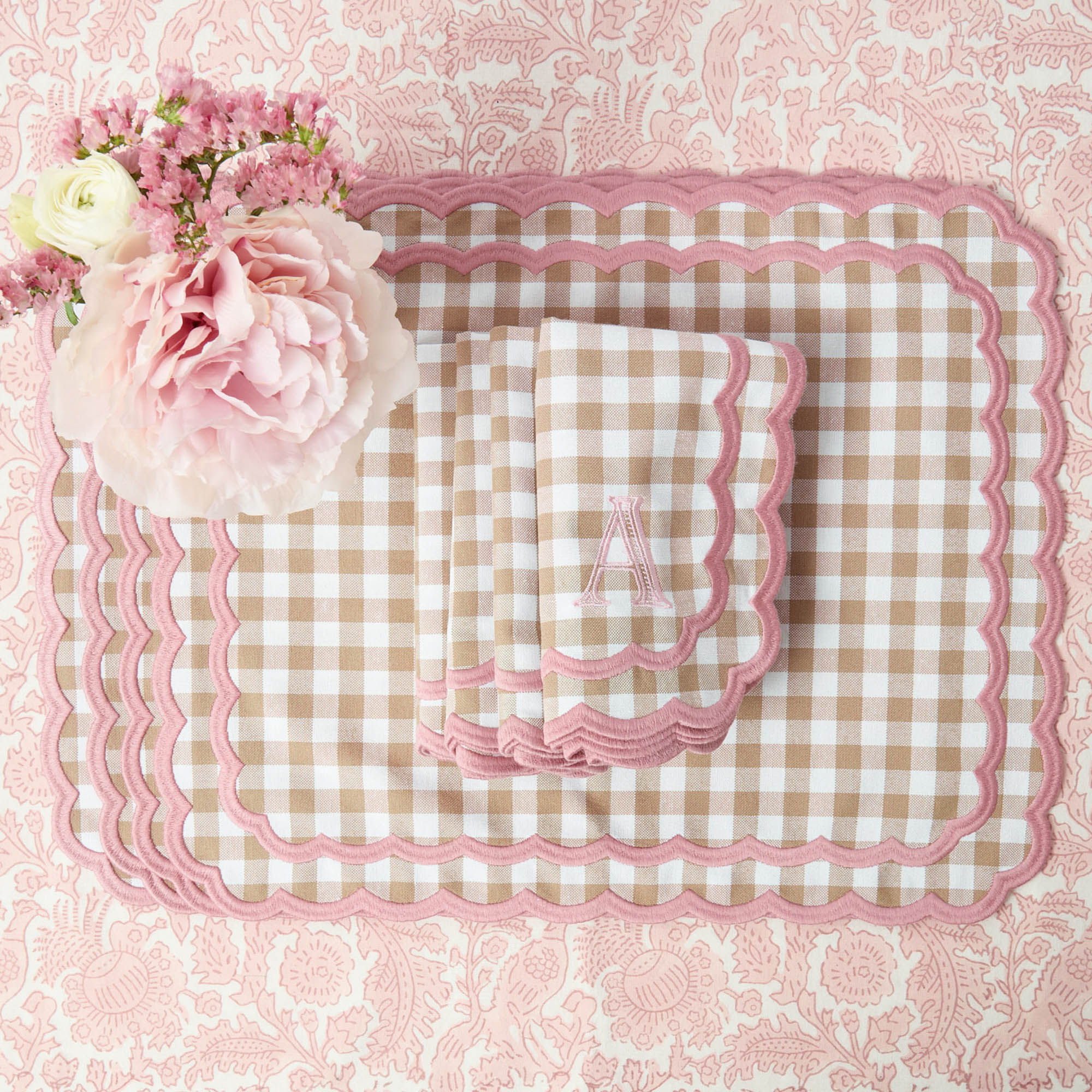Isla Putty & Pink Gingham Napkins (Set of 4) - Image 12
