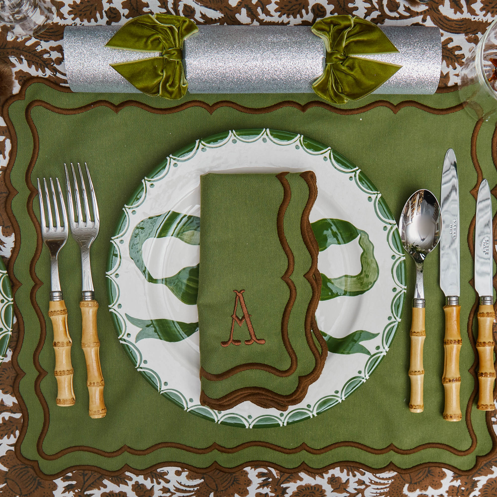 Katherine Green & Chocolate Napkins (Set of 4) - Image 2