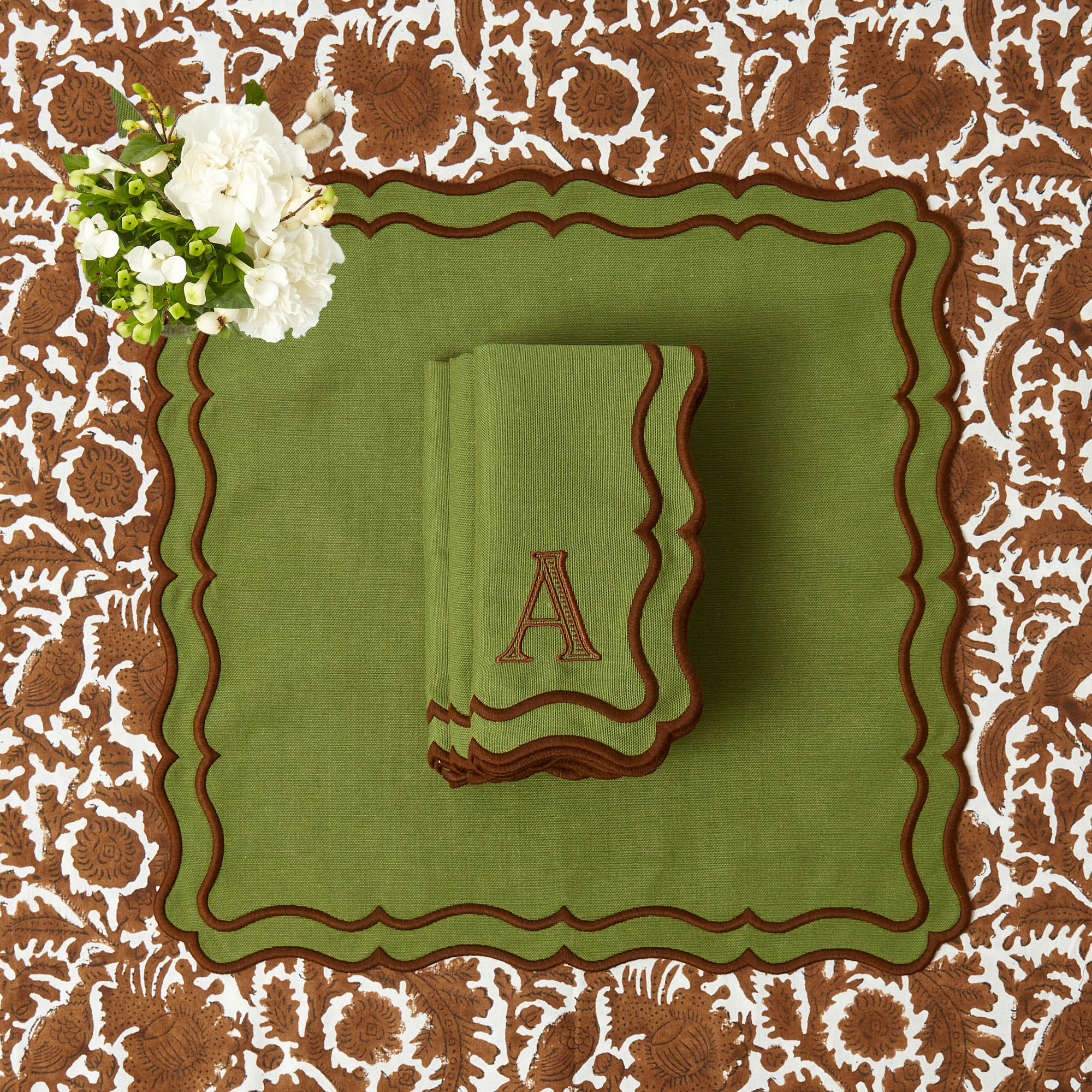 Katherine Green & Chocolate Napkins (Set of 4) - Image 9