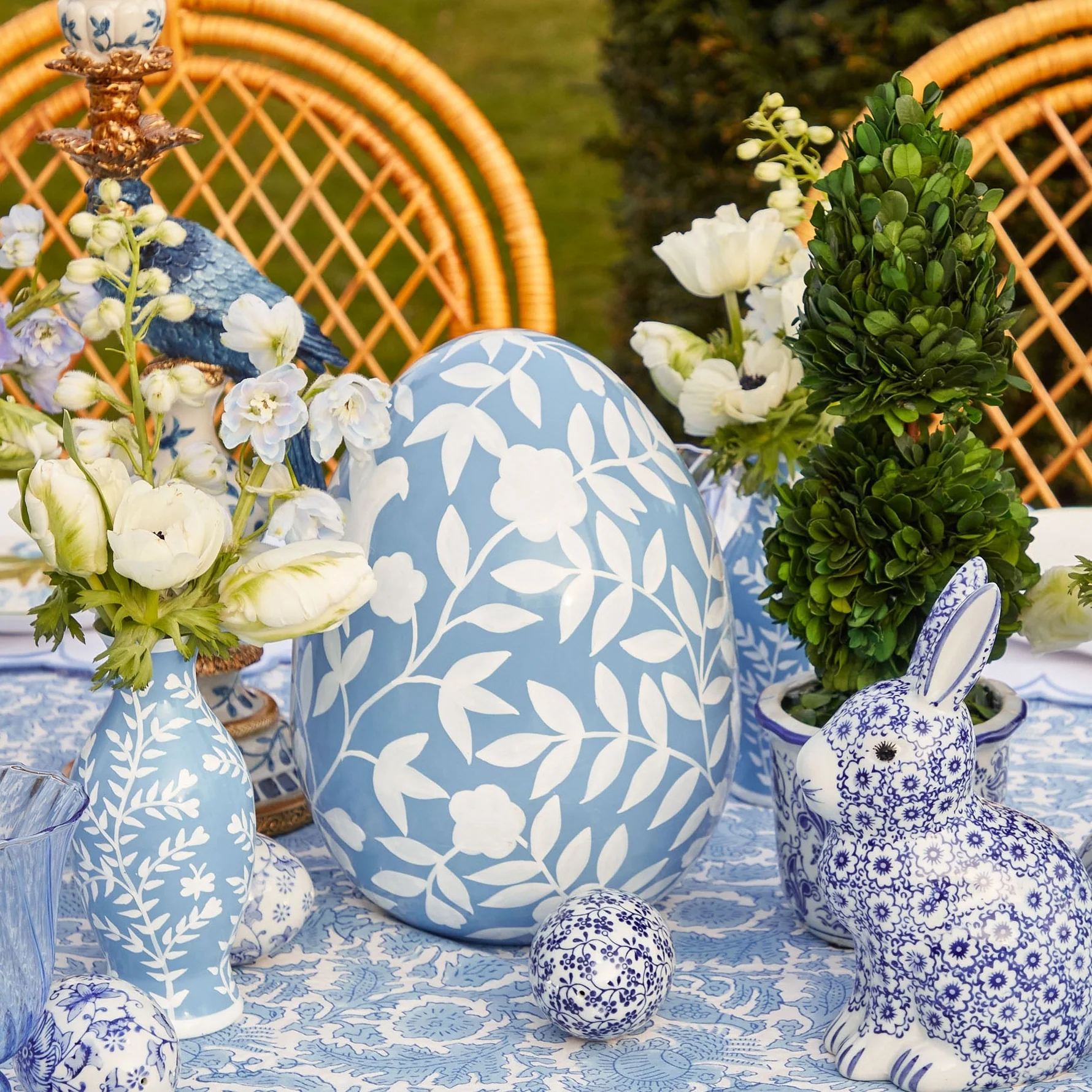 Large Blue Floral Tole Egg - Image 10
