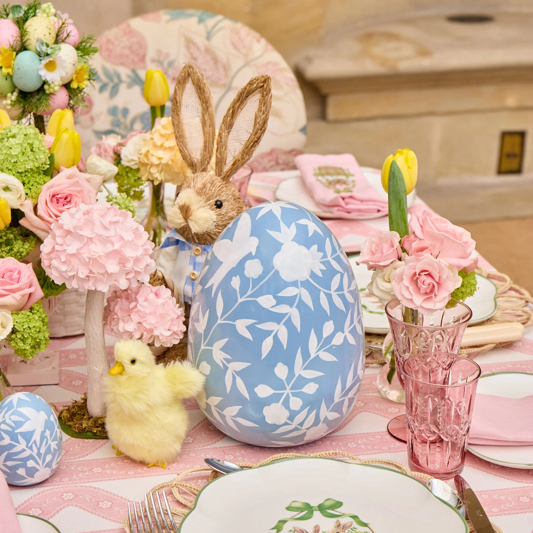 Large Blue Floral Tole Egg - Image 2