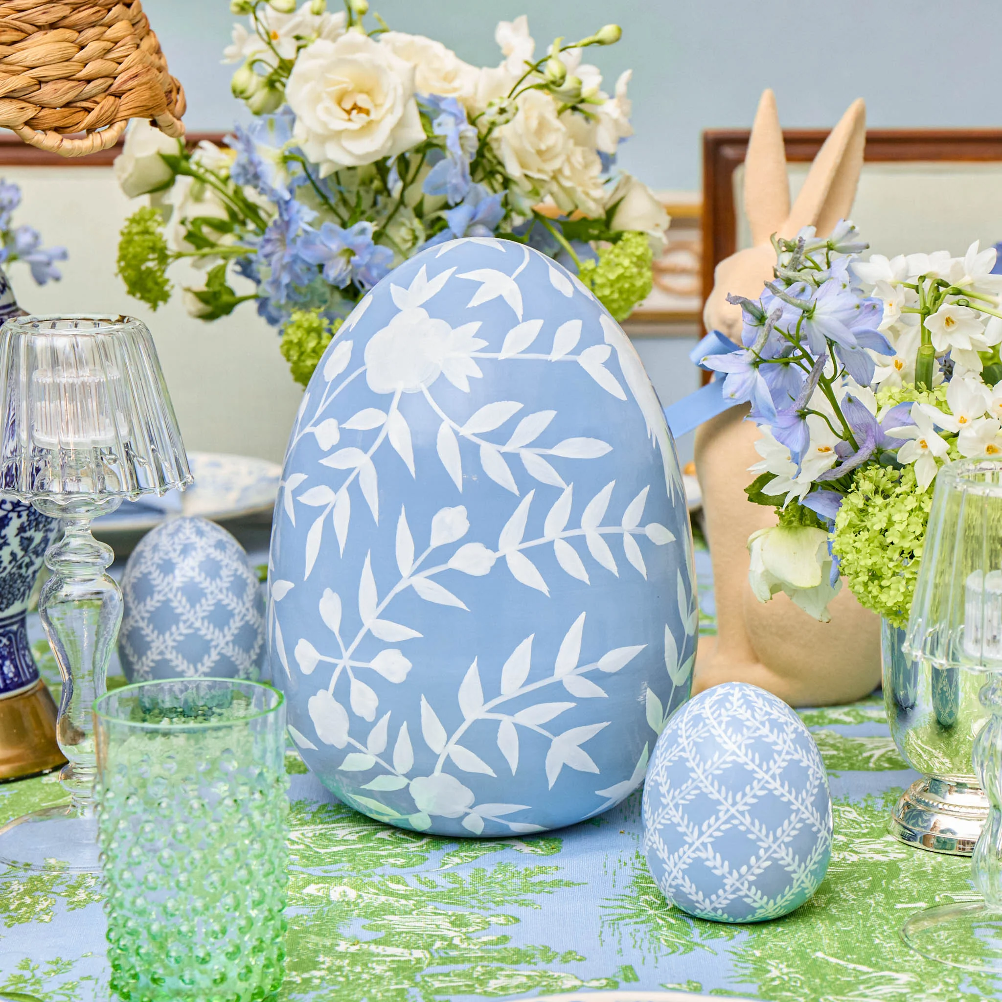 Large Blue Floral Tole Egg - Image 3