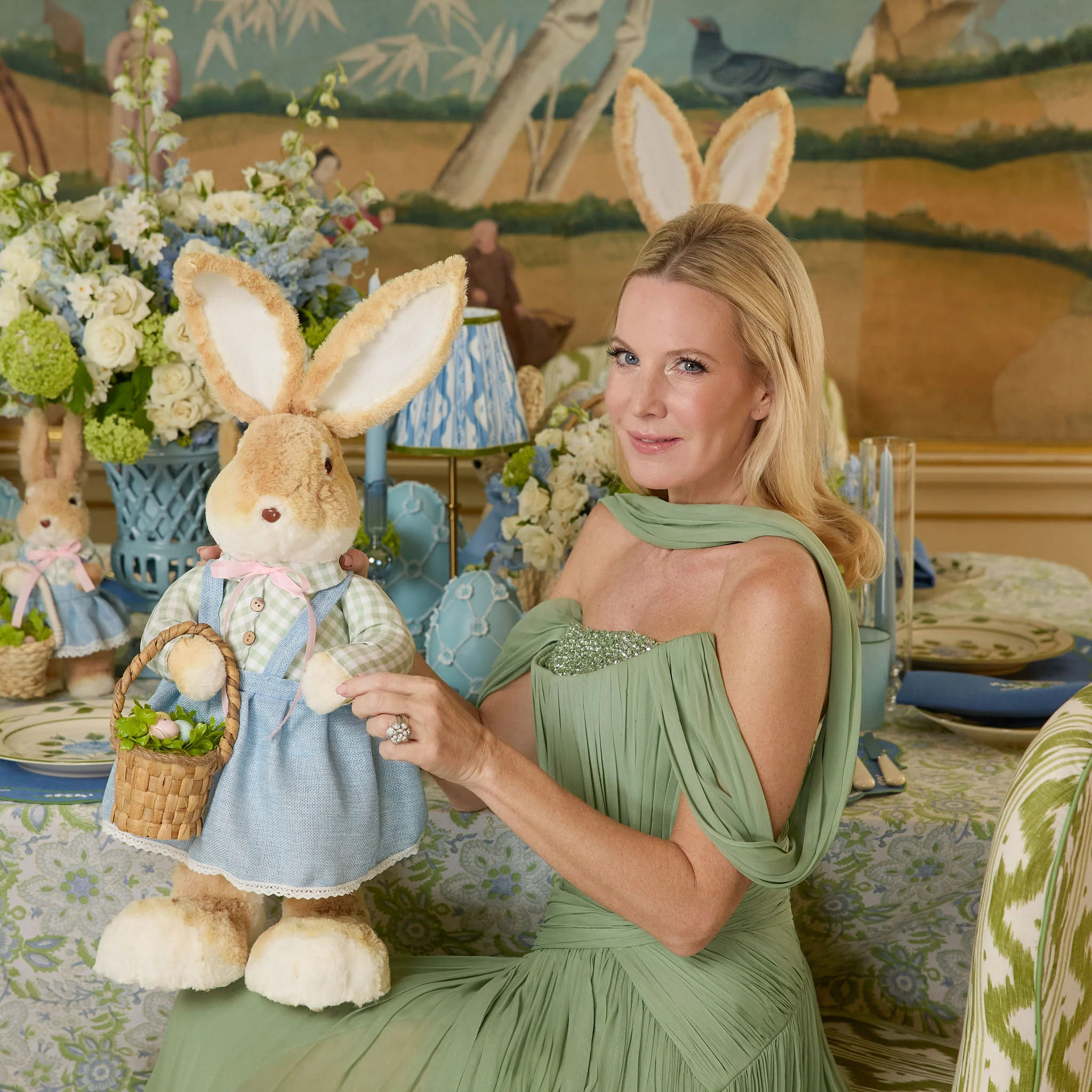 Large Mr. & Mrs. Rabbit in Blue (Pair) - Image 2