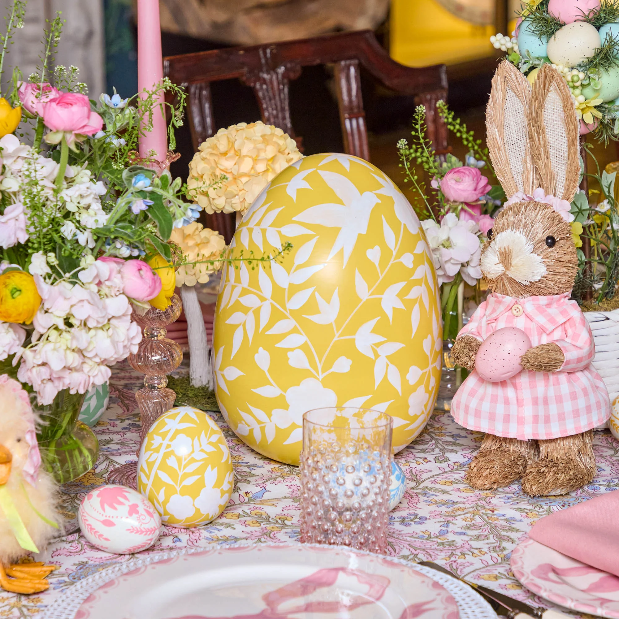 Large Yellow Floral Tole Egg - Image 6