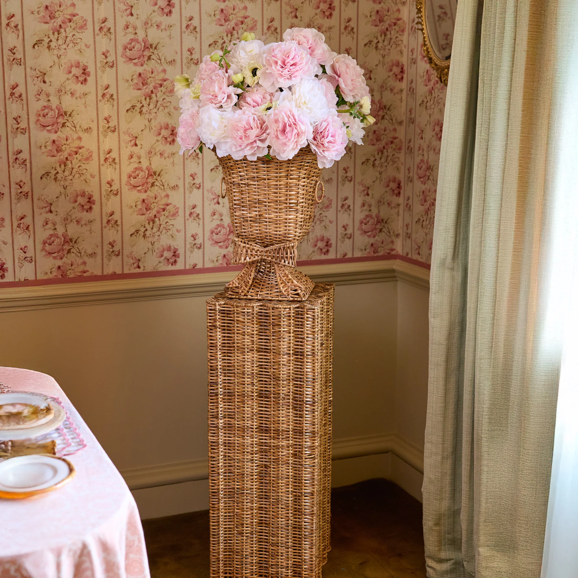 Liliana Bow Scalloped Rattan Urn - Image 9