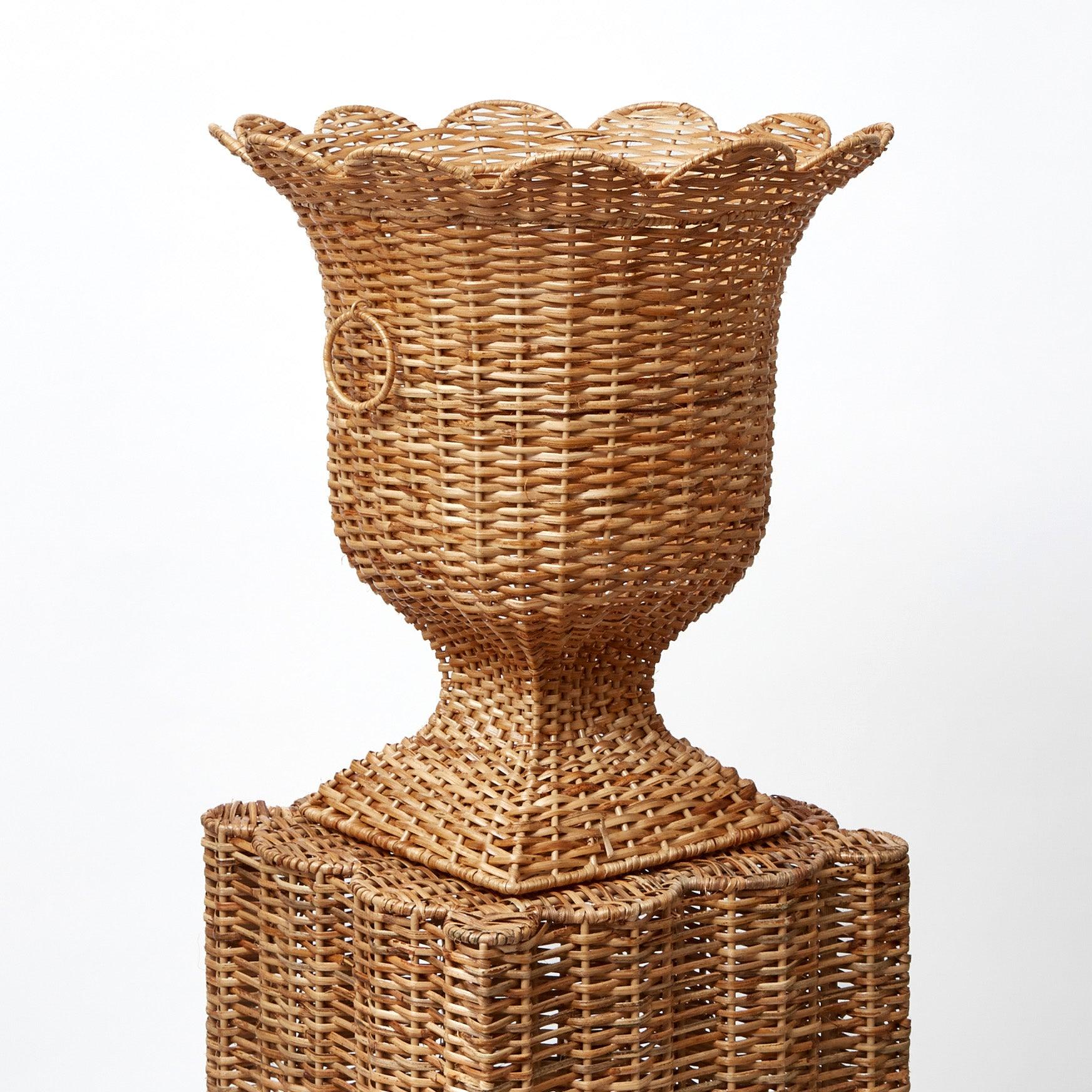 Liliana Scalloped Rattan Urn & Pedestal - Image 9